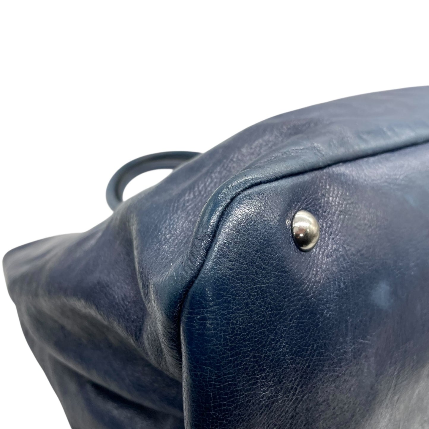 ミュウミュウ miumiu トートバッグ ショルダーバッグ ネイビー 紺 2way レザー 手提げ 斜め掛け可 シルバー金具 ロゴ レディース K10 archive 002 Y2K