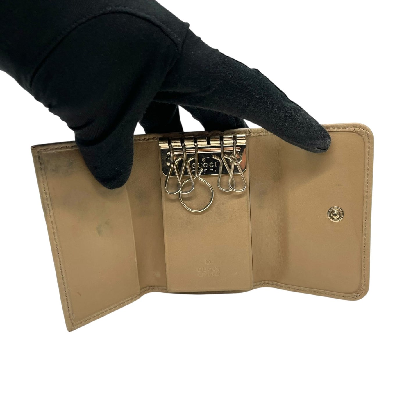 グッチ GUCCI グッチシマ 三つ折り キーケース インターロッキングG ベージュ レザー ゴールド金具 レディース M5