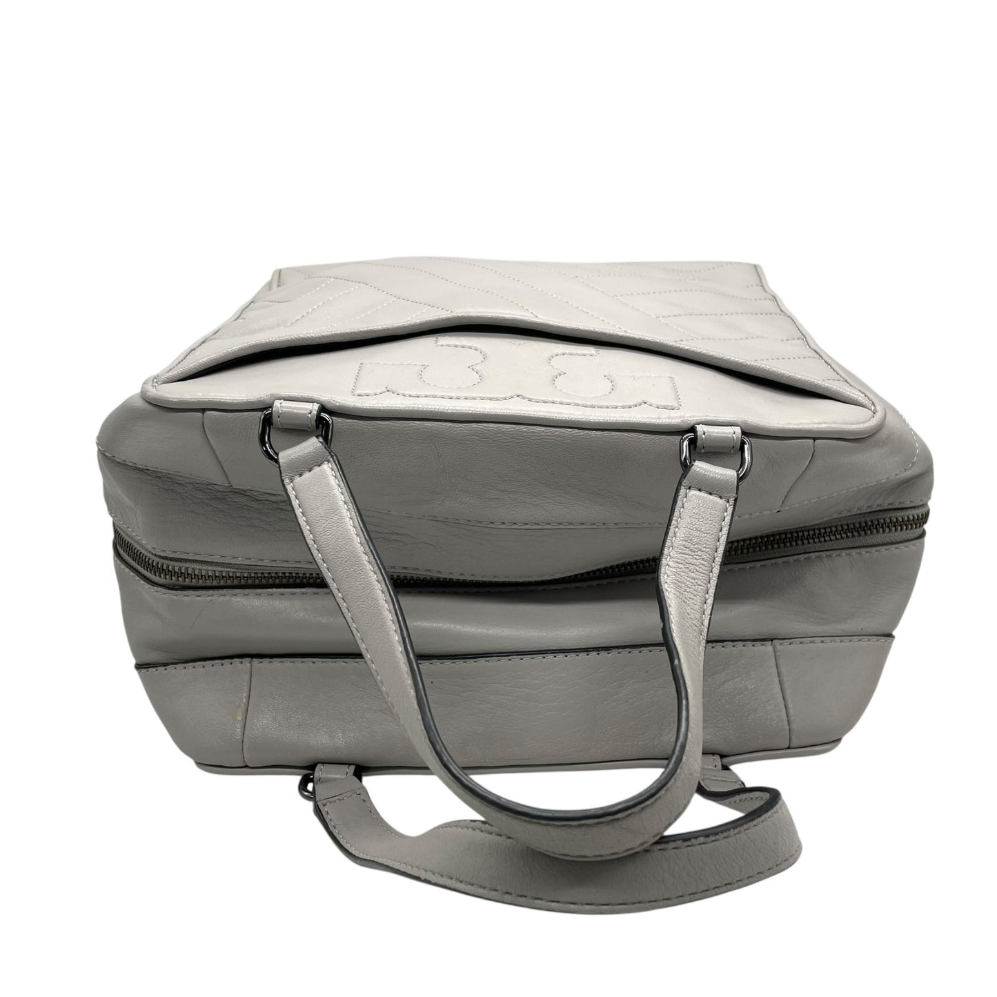 トリーバーチ TORY BURCH 2WAY ハンドバッグ ショルダーバッグ グレー レザー ブラック金具 スクエア型 ロゴ 斜め掛け可 ファスナー開閉 レディース U11