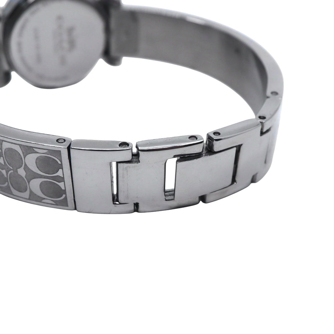 美品 電池交換済 コーチ COACH 腕時計 CA.66.7.95.1489S レディースウォッチ クォーツ ラインストーンベゼル シルバー ホワイト文字盤 シグネチャー柄ブレスレット アナログ エレガント クラシック ドレスウォッチ 稼働品 G3