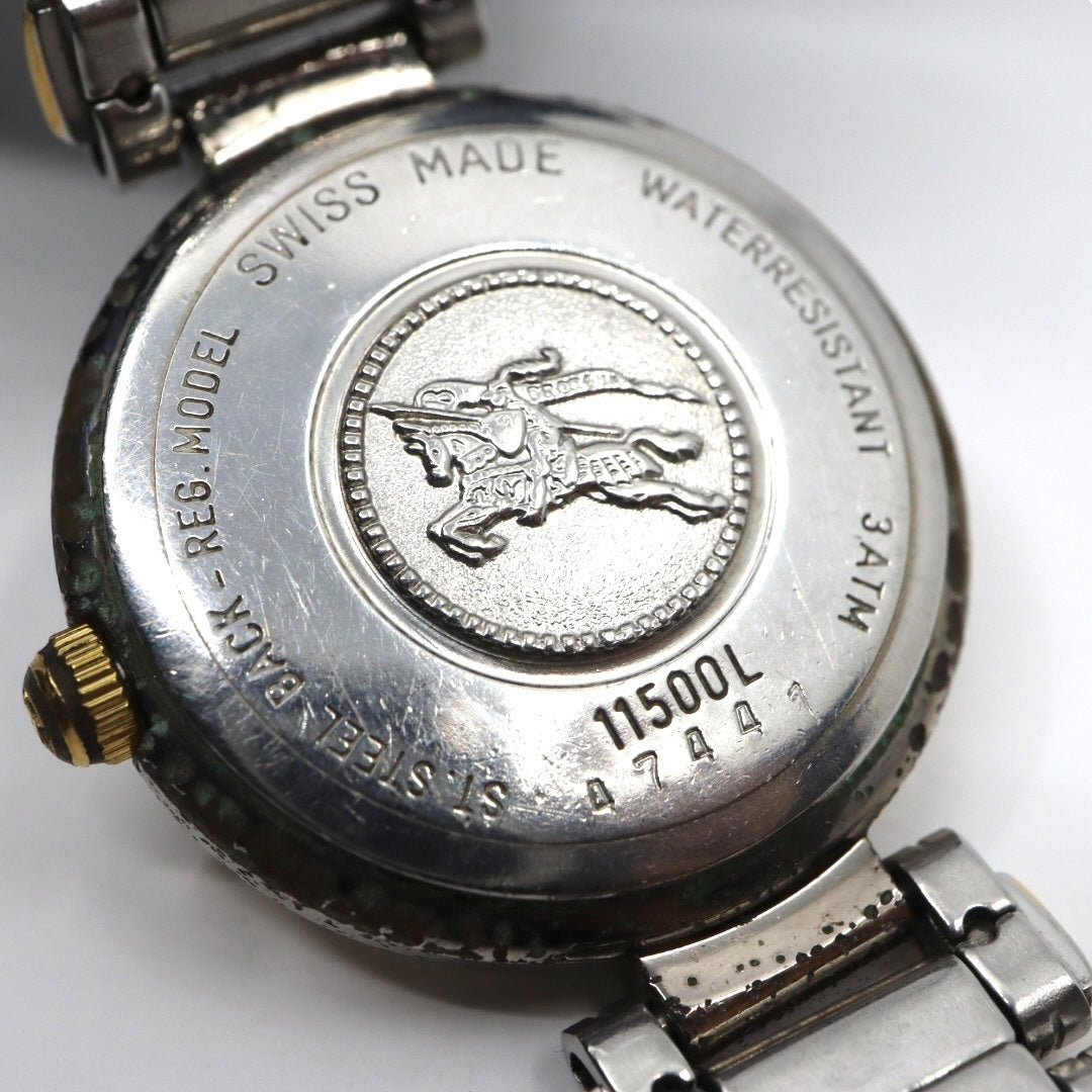 【電池交換済】バーバリー Burberrys 腕時計 11500L レディースウォッチ クォーツ コンビ シルバー ゴールド ローマンインデックス ホースロゴ クラシック ヴィンテージ アナログ 稼働品 G3