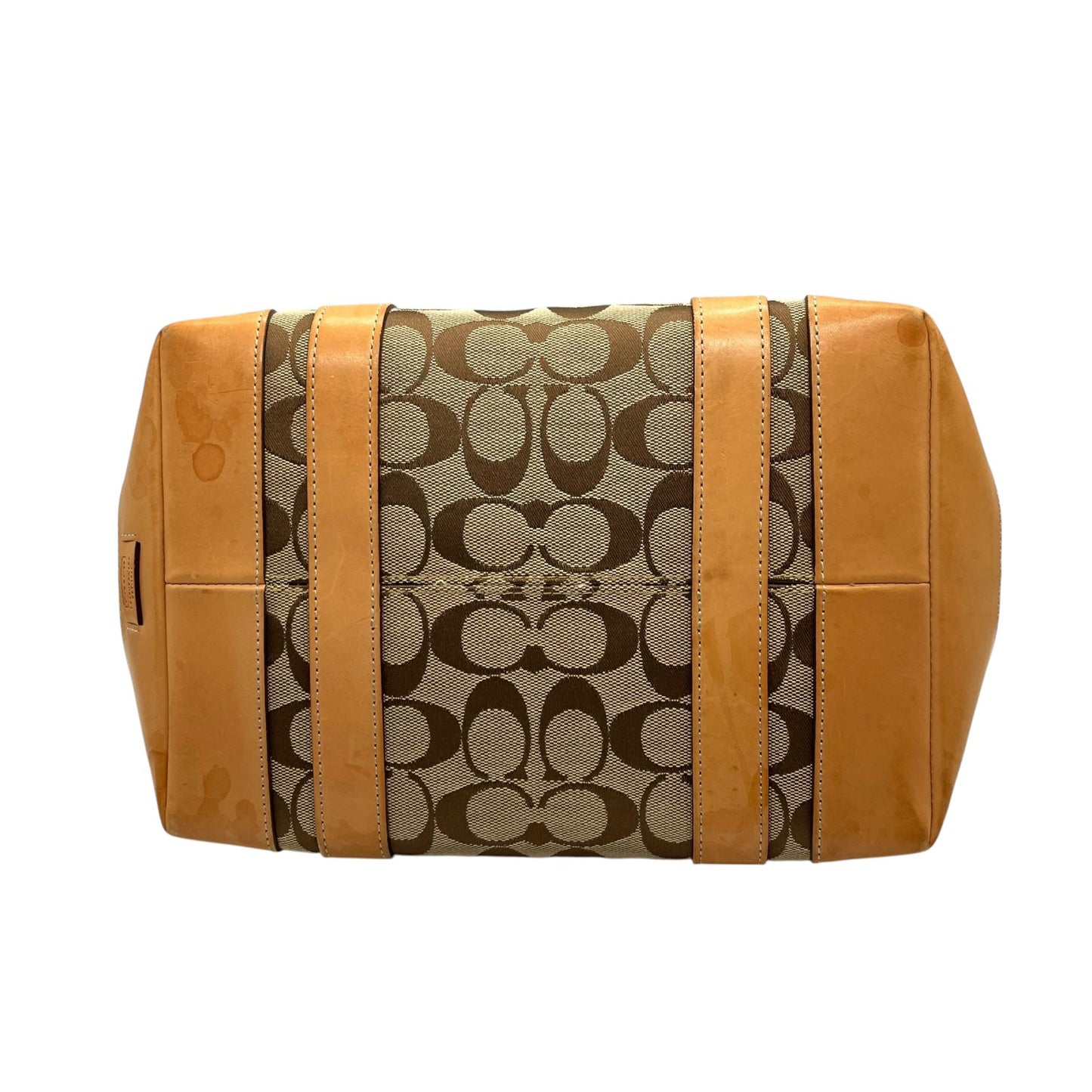 COACH コーチ シグネチャー キャンバス トートバッグ レザー 茶 ブラウン ベージュ シルバー金具 肩掛け可 ファスナー開閉 レディース S11