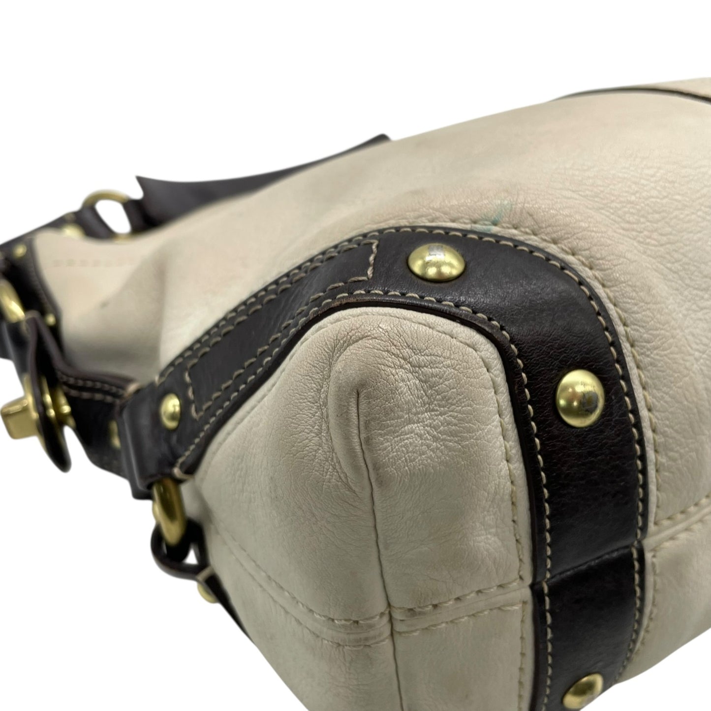 COACH コーチ カーリー ショルダーバッグ ワンショルダー セミショルダー ハンドバッグ レザー アイボリー ブラウン 茶 ゴールド金具 10615 ターンロック ベルト 肩掛け可 レディース T4