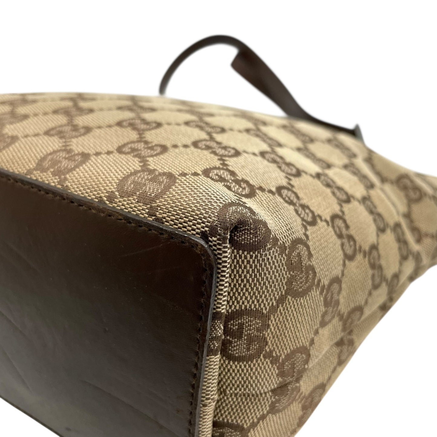 極美品 グッチ GUCCI トートバッグ ロングハンドル GGキャンバス ベージュ ブラウン レザー シルバー金具 ハンドバッグ K11