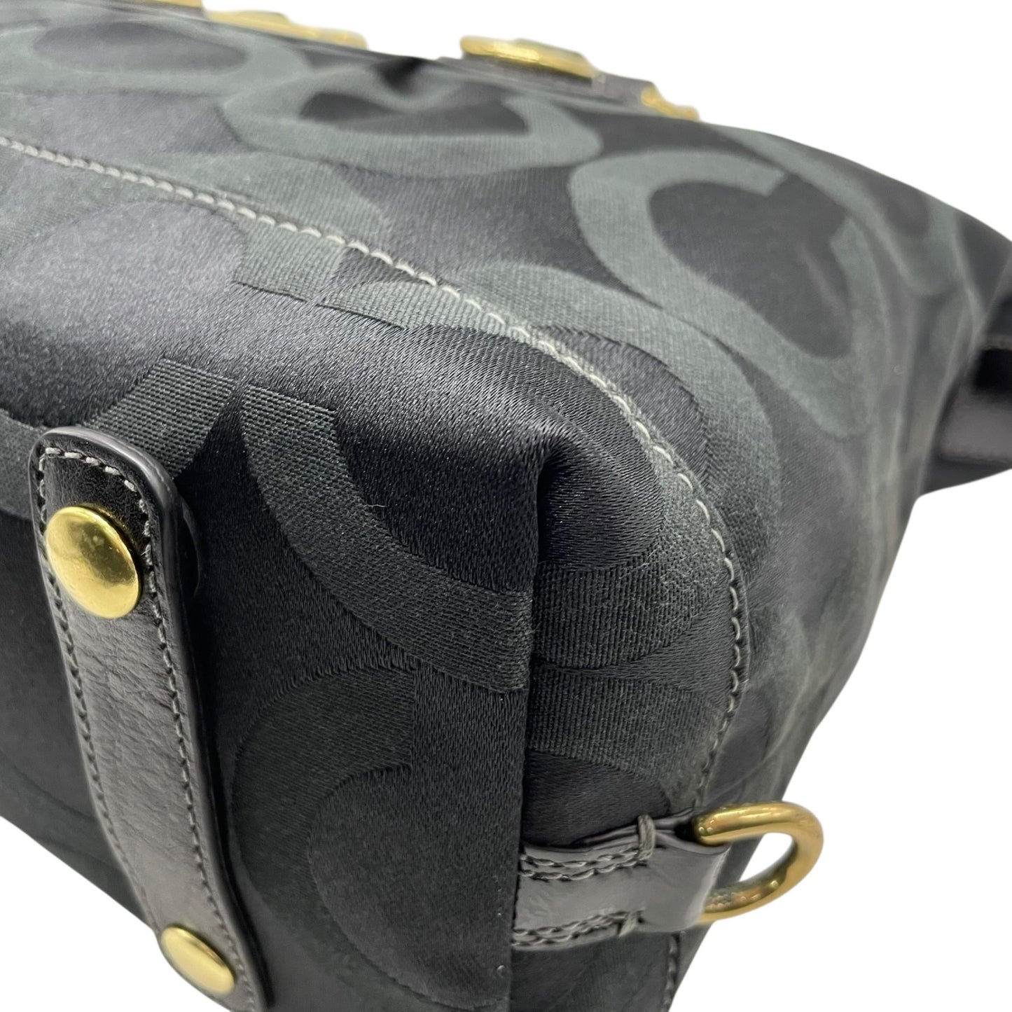 コーチ COACH 2WAY ハンドバッグ ボストンバッグ ショルダーバッグ 12947 シグネチャー 黒 ブラック ジャガード レザー 金金具 ゴールド金具 チャーム付き E5