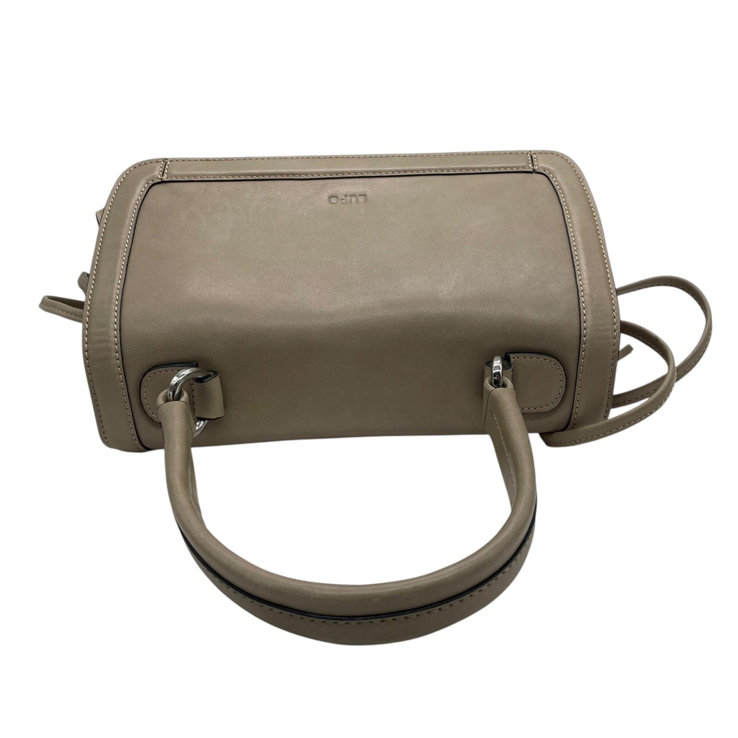 美品 ルポ LUPO ハンドバッグ グレージュ ベージュ レザー ショルダーストラップ付 肩掛け 2WAY フラップデザイン 上品カラー C6