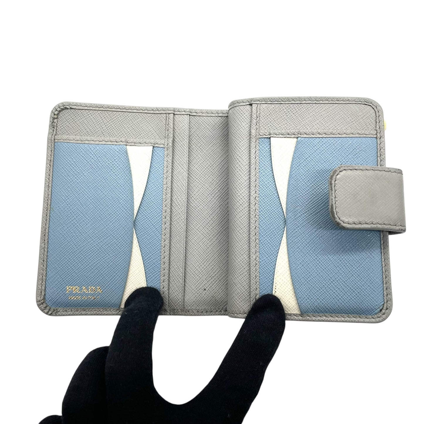 プラダ PRADA 財布 二つ折り財布 サフィアーノ メタル シルバー 金金具 ゴールド金具 レザー コンパクトウォレット ミニ財布 W4