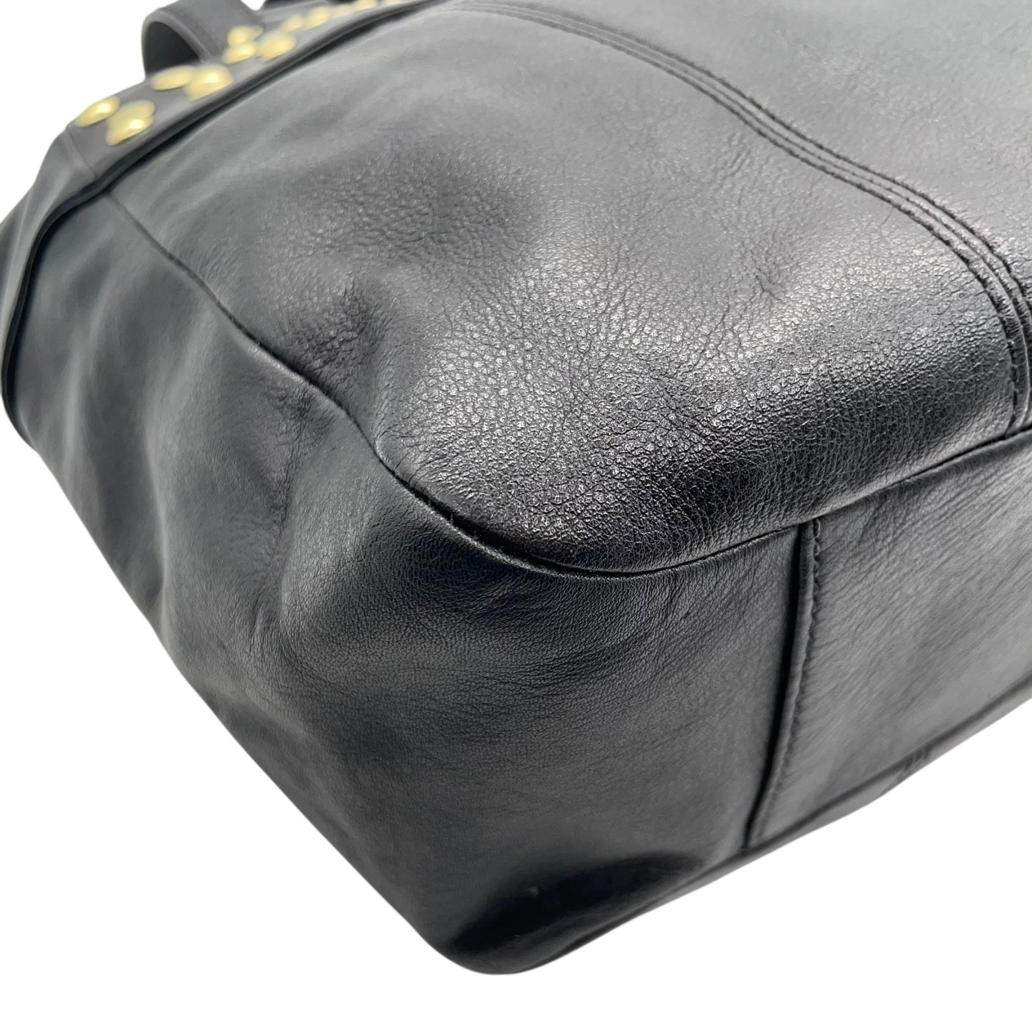 コーチ COACH ハンドバッグ ミニトート F15235 イーストウエスト ブラック レザー ゴールド金具 スタッズ ロゴチャーム付き レディース U17