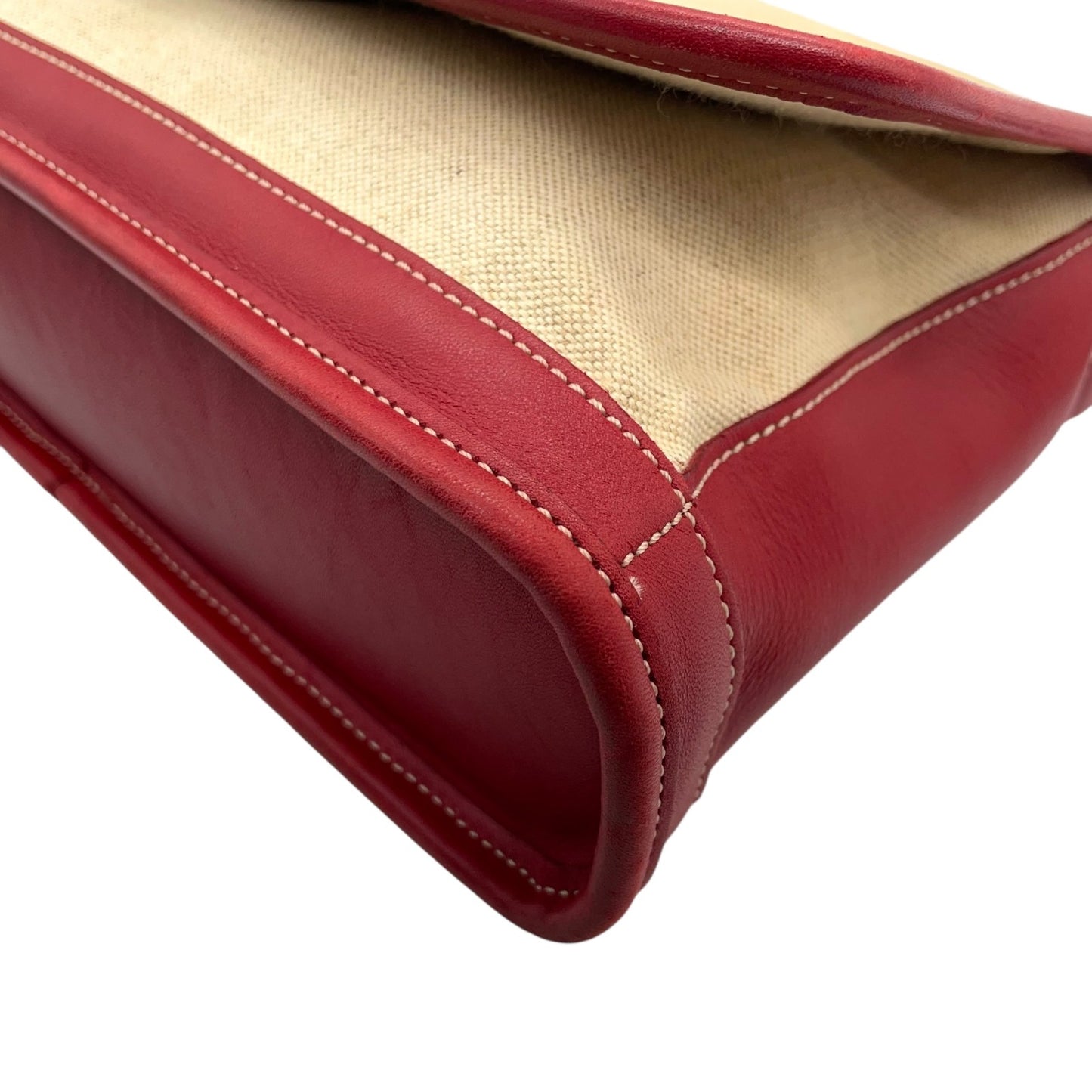 コーチ COACH キャンバス レザー ショルダーバッグ ワンショルダー 6114 ベージュ 赤 レッド フラップデザイン ロゴチャーム付き 上品カラー U17