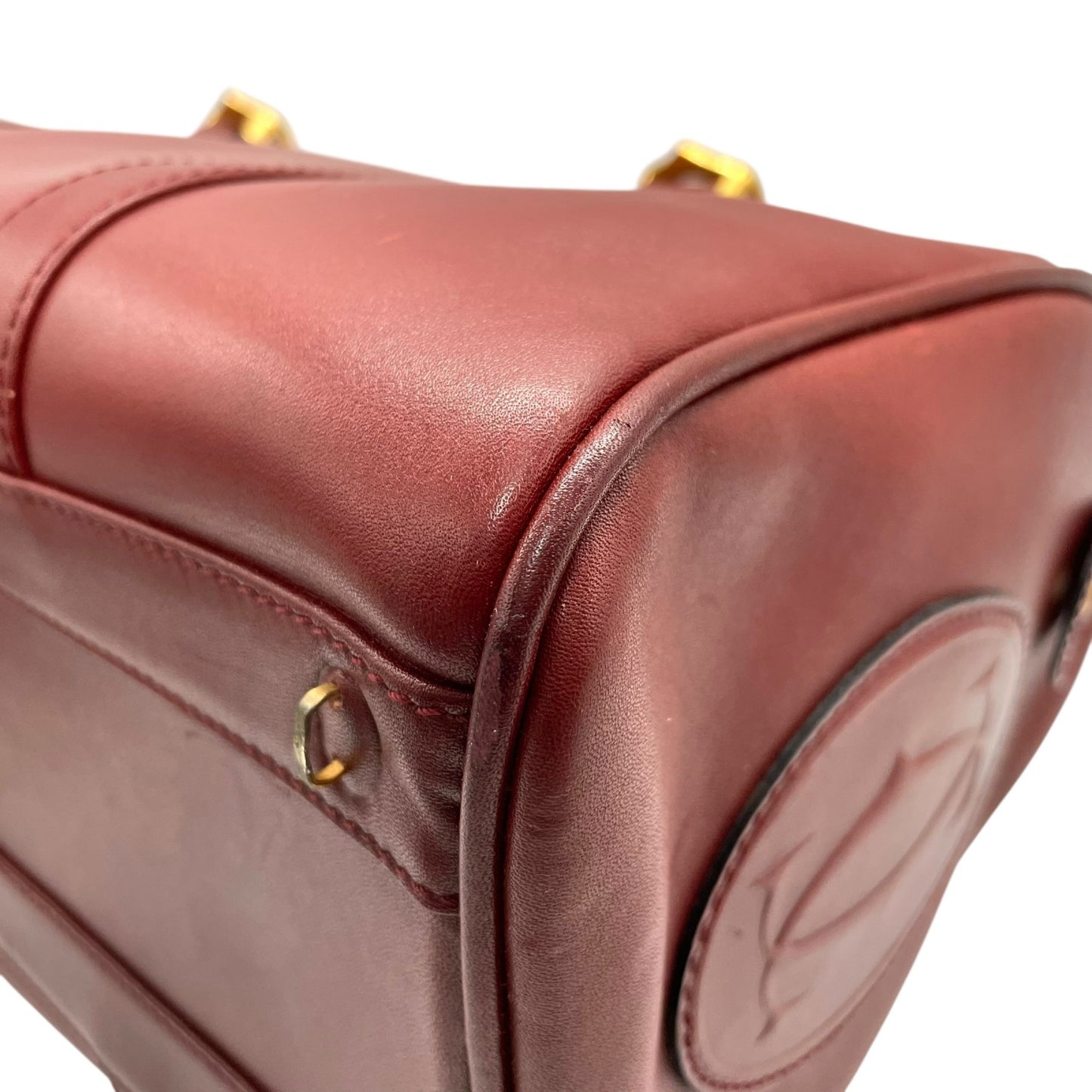 カルティエ Cartier マストライン ハンドバッグ ミニボストン ボルドー ワインレッド 赤 レザー ゴールド金具 2Cモチーフ 南京錠 レディース B