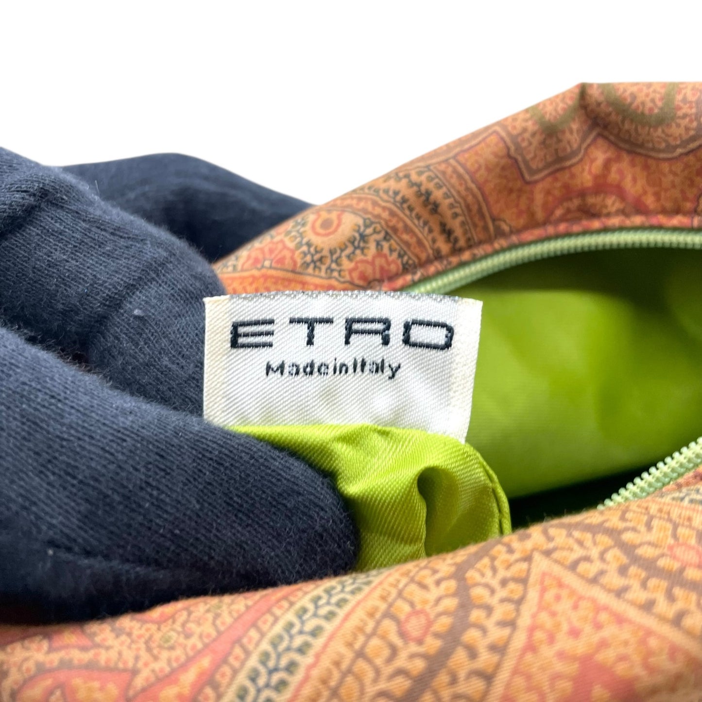 【未使用級】ETRO エトロ ハンドバッグ ミニバッグ アクセサリーポーチ ペイズリー柄 ブラウン グリーン ファブリック レザー ゴールド金具 レディース K11
