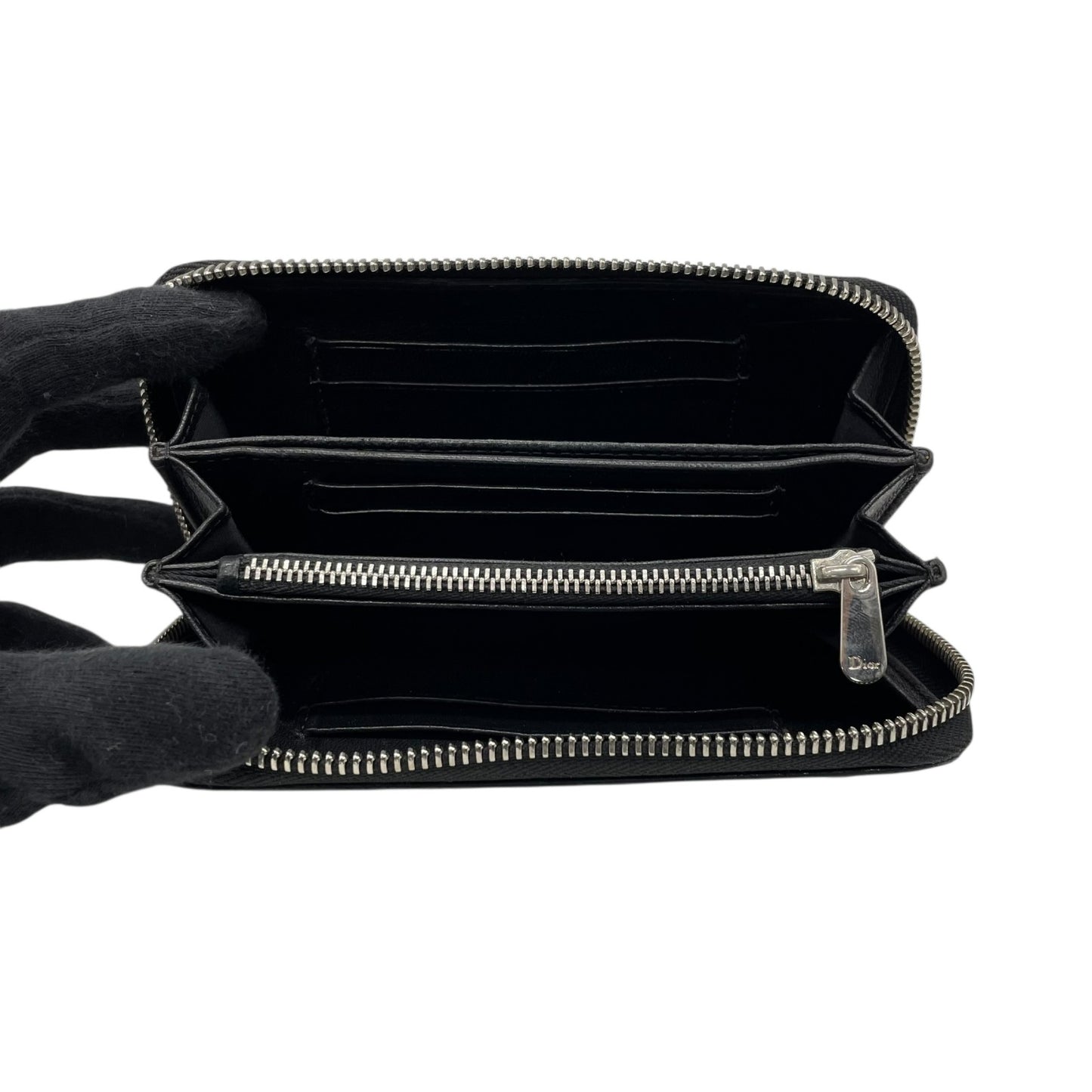 Christian Dior クリスチャンディオール ディオラマ 長財布 コンパクトウォレット ラウンドファスナー ブラック キルティング レザー シルバー金具 ロゴ メンズ レディース W3