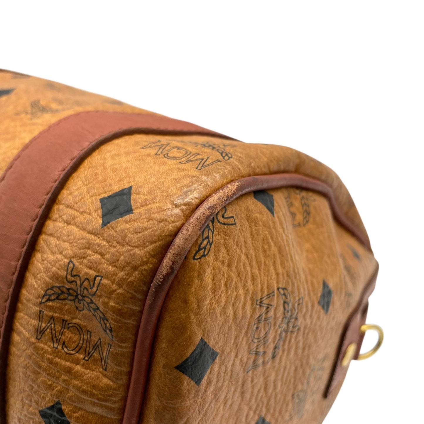 エムシーエム MCM ヴィセトス 2WAY ハンドバッグ ミニボストンバッグ ショルダーバッグ 茶 ブラウン コニャック レザー ゴールド金具 斜め掛け可 レディース C