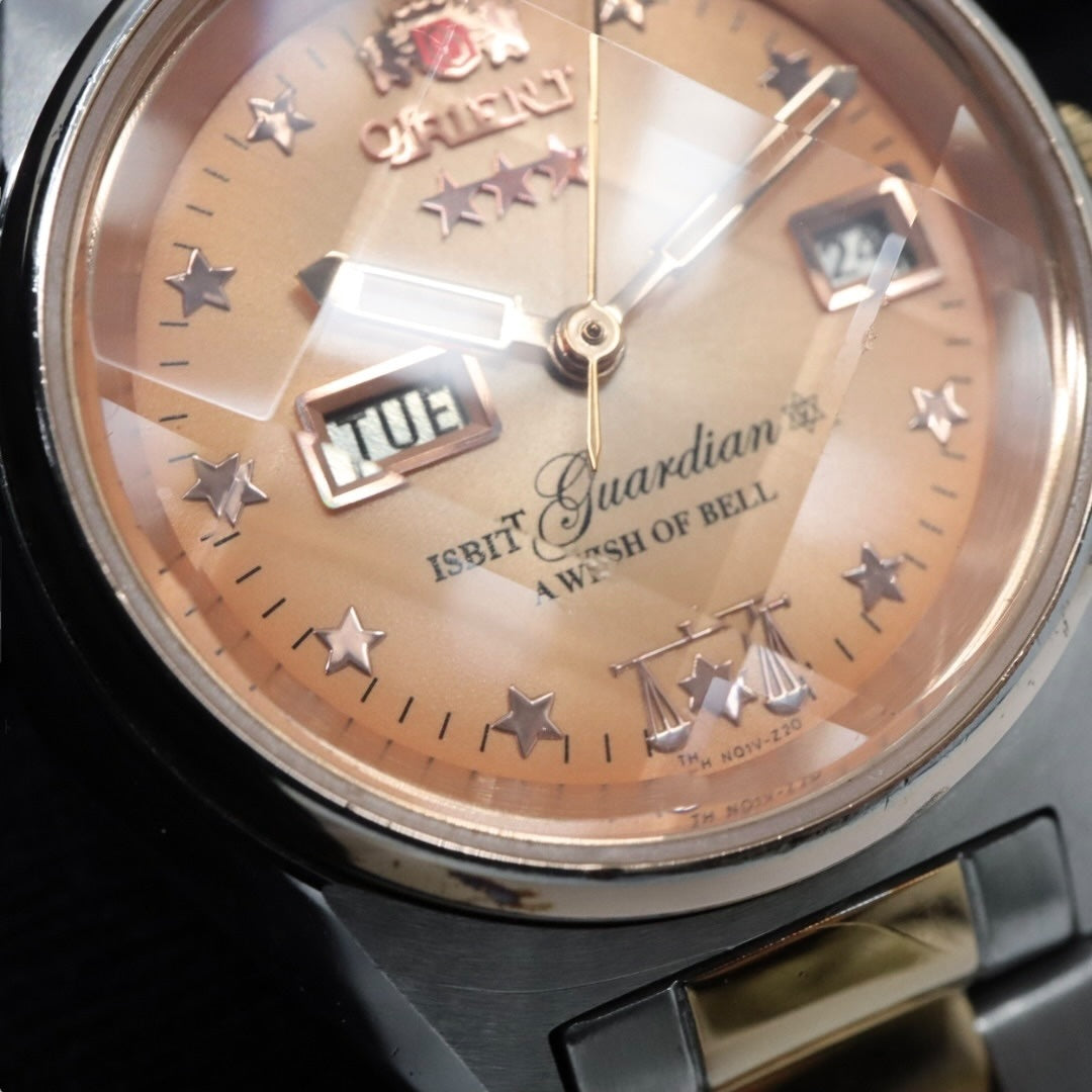【美品】 ORIENT オリエント ガーディアン 自動巻き 腕時計 NQ1V-U0 オレンジ ゴールド ツートン ステンレススチール レディース G8