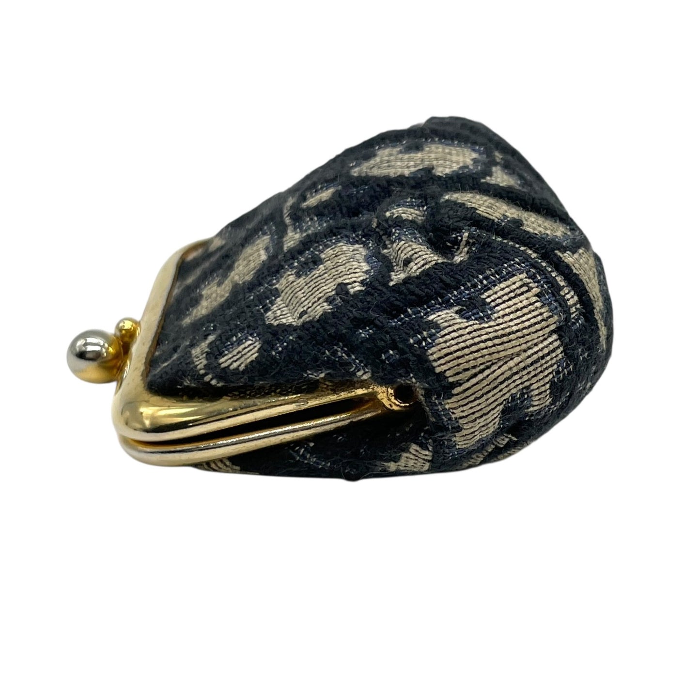 クリスチャン ディオール Christian Dior トロッター がま口 コインケース ネイビー ゴールド金具 金 ジャガード ヴィンテージ M3