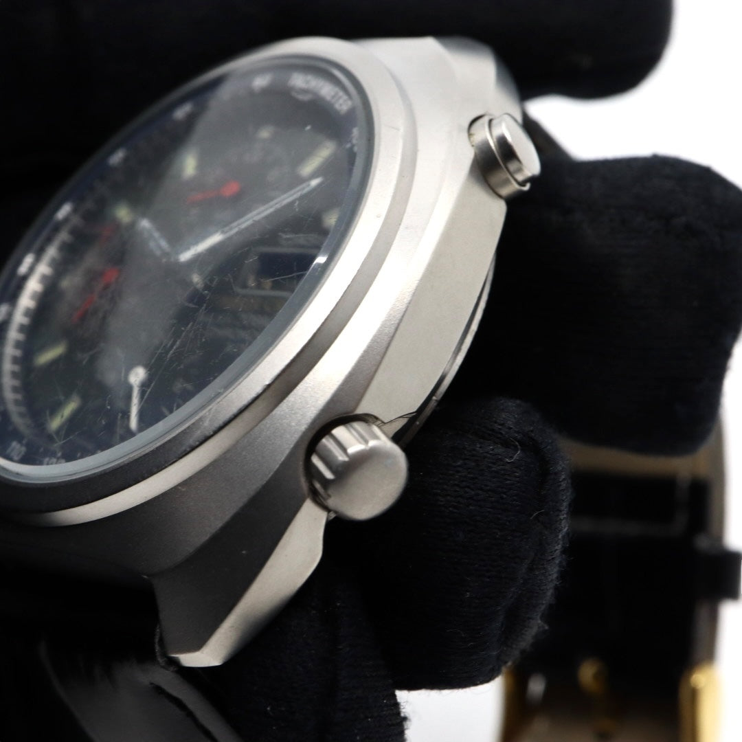 【稼働品】カシオ ティンバークルーザー TIC-100 腕時計 メンズ アナデジ クロノグラフ 20気圧防水 クオーツ ステンレス レザーベルト ブラック 黒文字盤 シルバー ヴィンテージ 希少 レトロ アウトドア G9