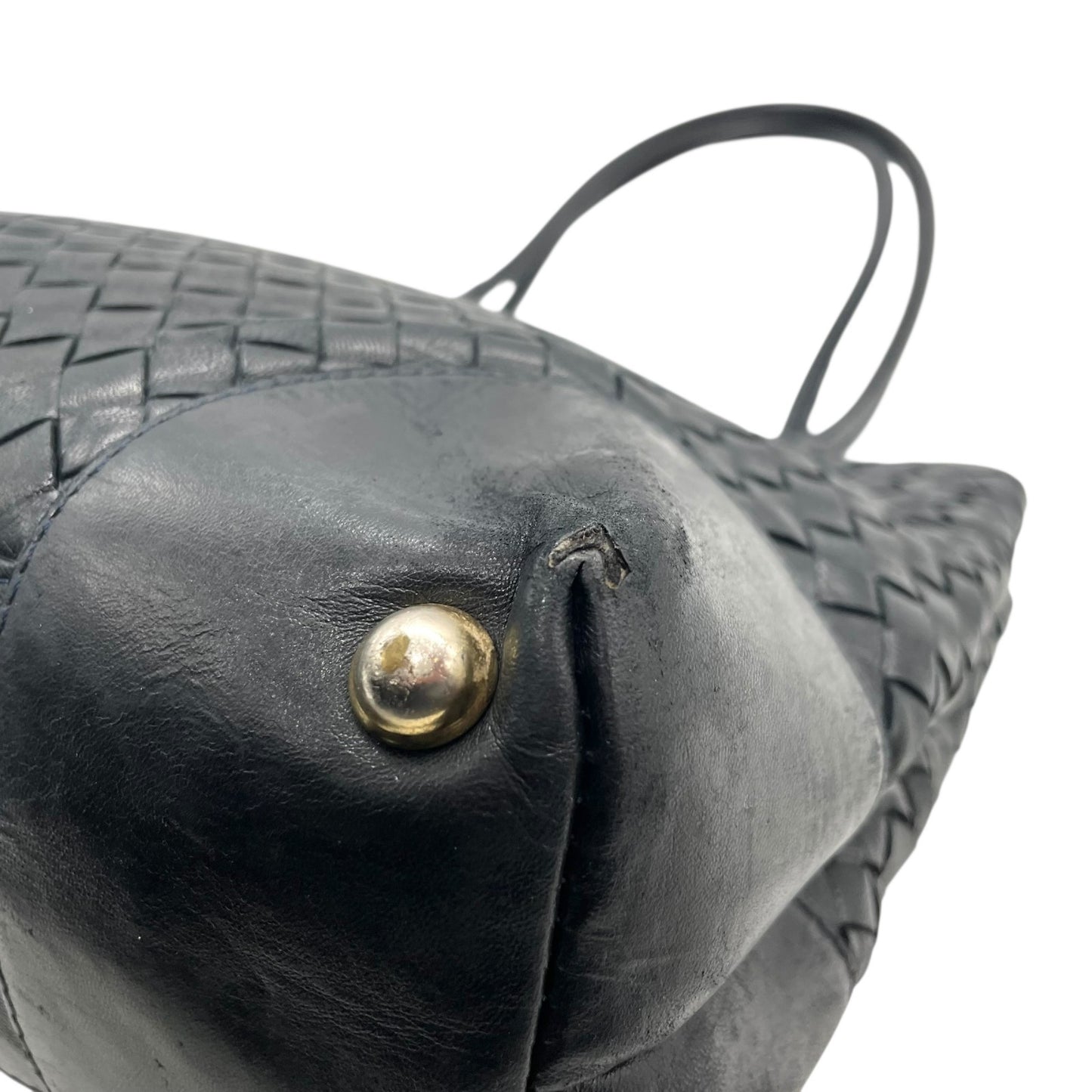 BOTTEGA VENETA ボッテガヴェネタ イントレチャート ハンドバッグ ワンショルダー ネイビー レザー ゴールド金具 肩掛け可 編み込み レディース K11