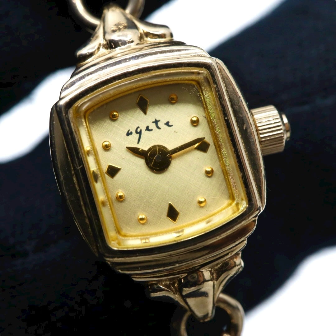 【美品/稼働品】アガット agete 腕時計 1306 ダイヤモンド レディース クオーツ PGP ピンクゴールド ブレスレット ジュエリーウォッチ アンティーク クラシック エレガント フェミニン アクセサリー G10