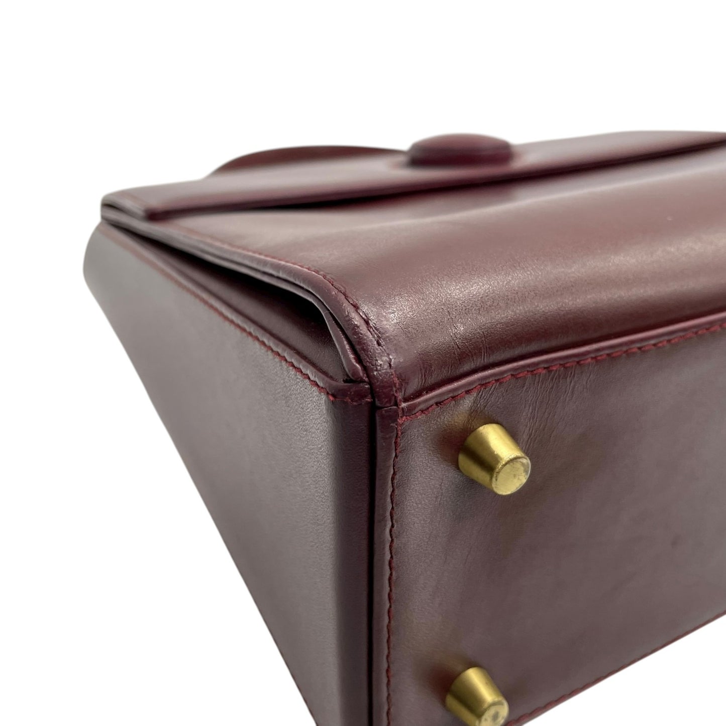 カルティエ マストライン ハンドバッグ ワンショルダー 自立可 ターンロック 2Cロゴ Cロゴ レザー 本革 ボルドー ワインレッド レディース ヴィンテージ クラシック エレガント フォーマル パーティバッグ 高級感 G