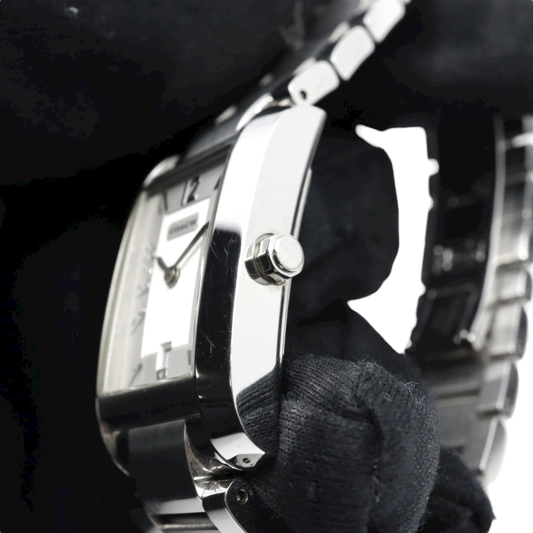 【美品】コーチ COACH 腕時計 レディース レクタンギュラー 0243 スクエア シルバー 白文字盤 ステンレス クォーツ 3針 デイト ビジネス フォーマル オフィス 通勤 クラシック 上品 洗練 スイス製 角型 G10