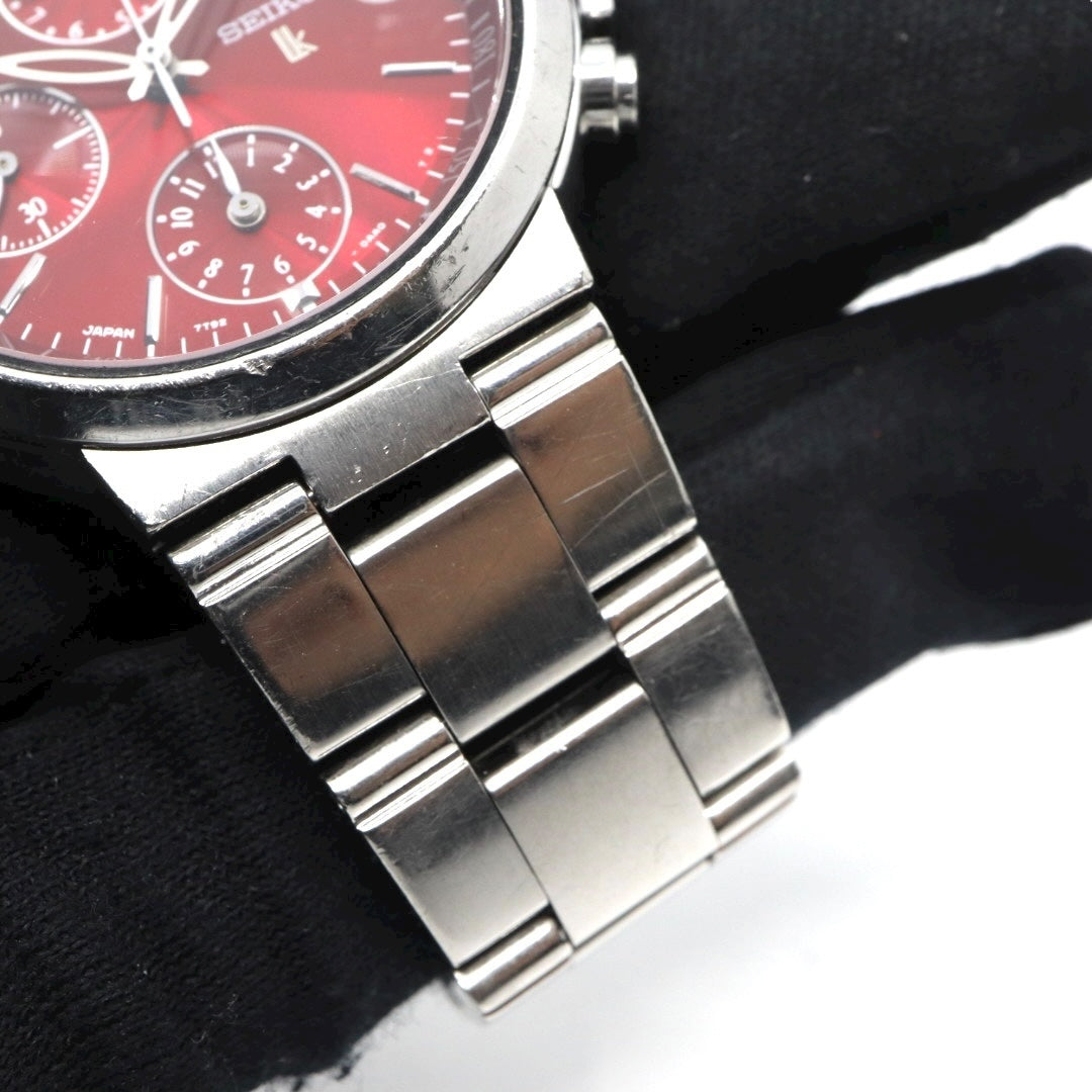 【美品/電池交換済】SEIKO セイコー ルキア 7T92-0AA0 クロノグラフ 腕時計 レディース クオーツ 10気圧防水 ステンレス レッド 赤文字盤 シルバー デイト タキメーター 日本製 ビジネス カジュアル エレガント G10 lukia