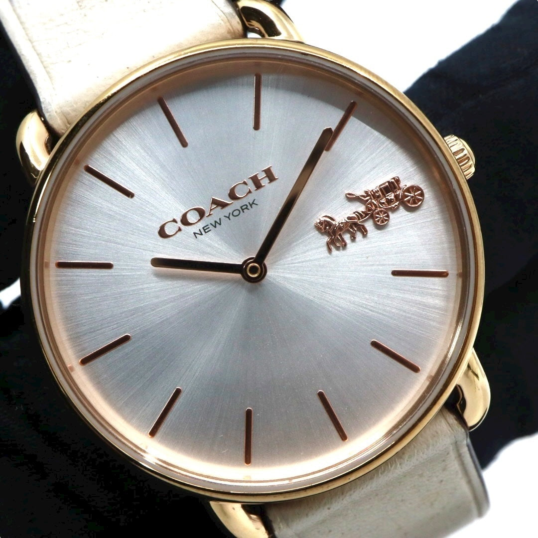 【美品】コーチ COACH 腕時計 レディース グランド GRAND ゴールド シルバー レザー 馬車ロゴ CA.158.7.34.2401 クォーツ アナログ 3針 ビジネス オフィス 通勤 通学 シンプル エレガント 上品 クラシック 純正箱付 G11