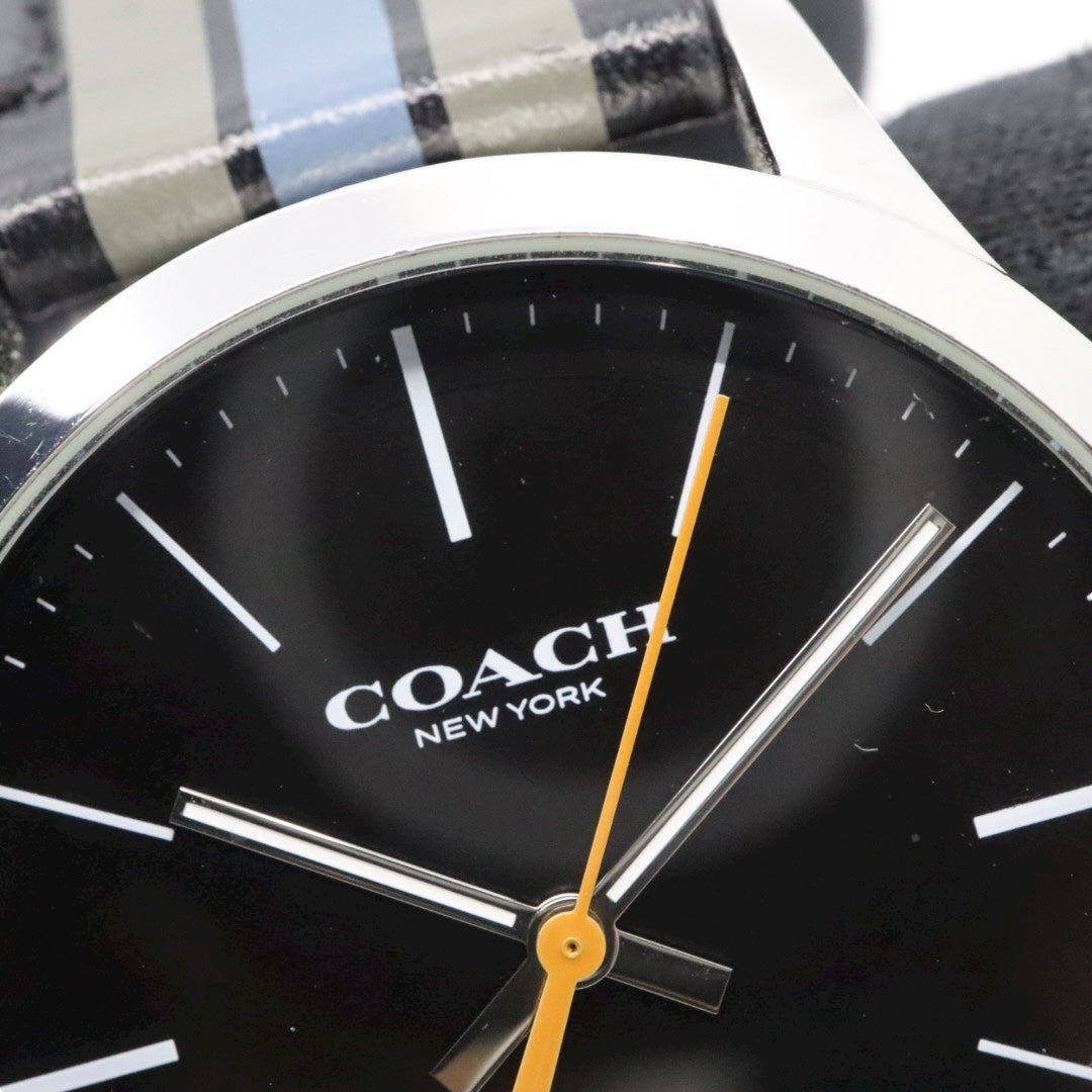 【美品】コーチ COACH 腕時計 メンズ チャールズ Charles ブラック シルバー マルチカラー ストライプ レザー CA.118.2.112.1537 クォーツ アナログ 3針 ビジネス カジュアル シンプル 個性的 希少 ビッグフェイス G11