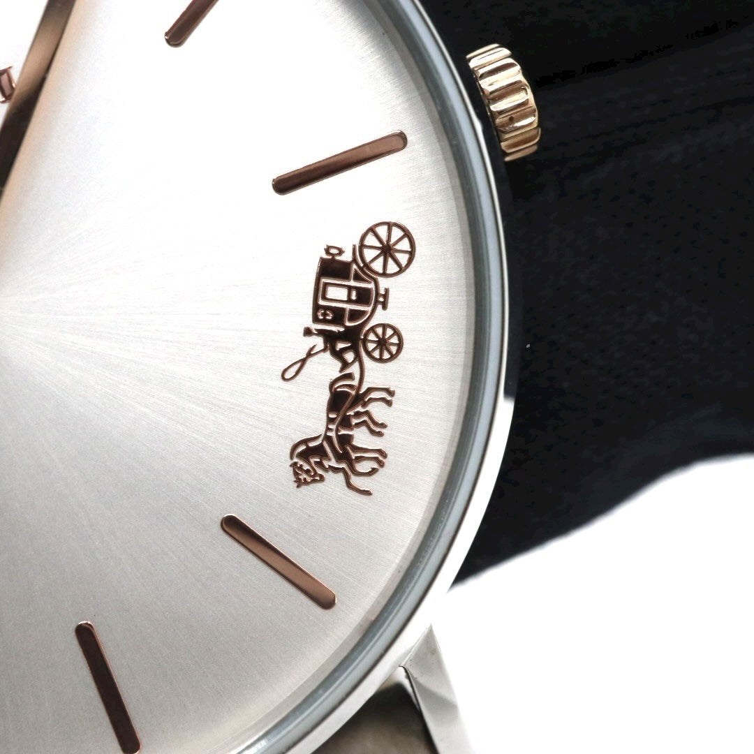 【未使用級】コーチ COACH 腕時計 レディース ペリー Perry シルバー グレージュ レザー CA.120.7.1594 クォーツ アナログ 2針 シンプル オフィス ビジネス 通勤 通学 エレガント 上品 クラシック 大人 馬車ロゴ 美品 G11