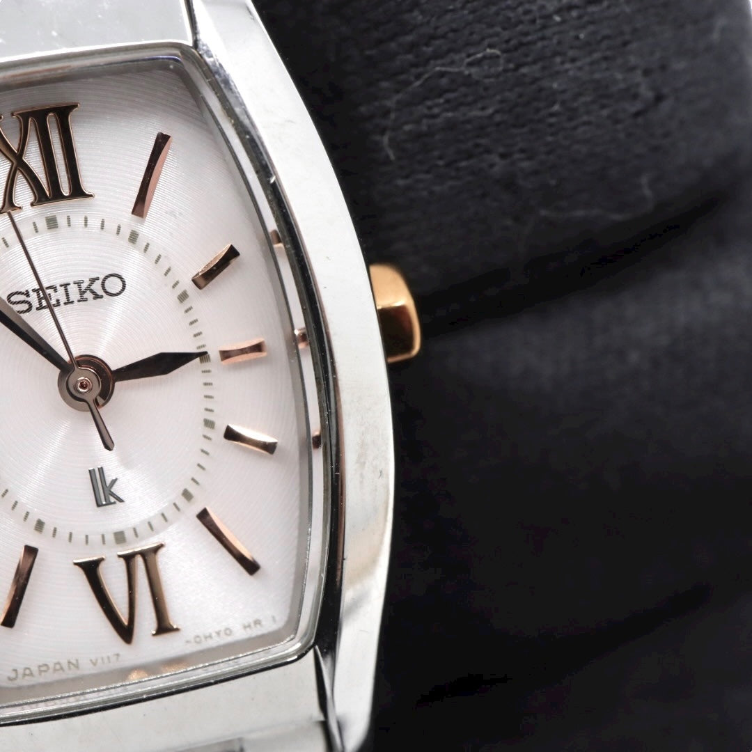 SEIKO セイコー ルキア LUKIA ソーラー V117 トノーケース ローマンインデックス ステンレススチール ピンクゴールドカラー針 レディース腕時計 G11