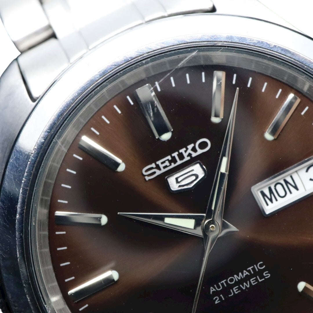 SEIKO セイコー 5 自動巻き メンズ腕時計 ブラウン文字盤 デイデイト ステンレス 裏スケルトン 7S26 Made in Japan G11