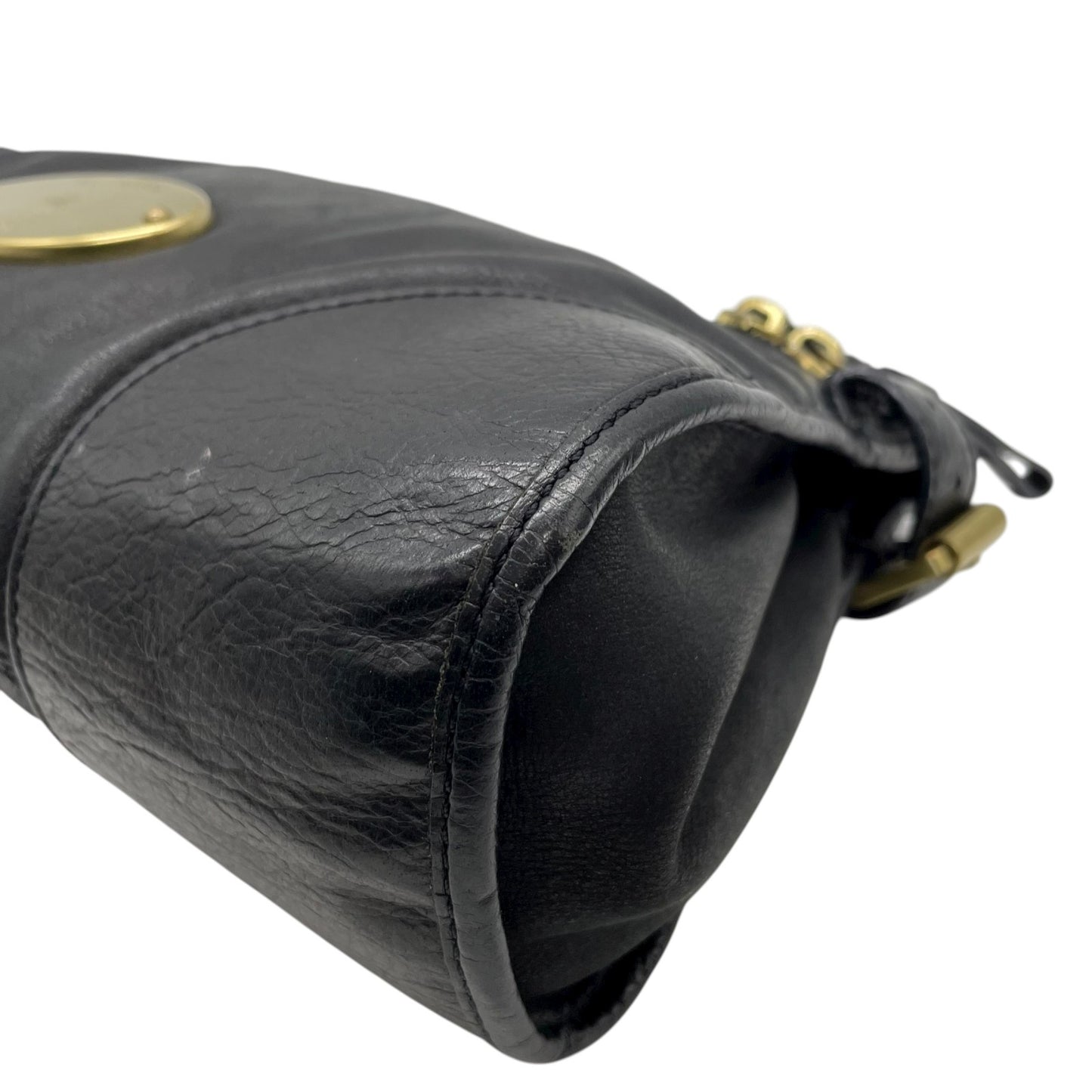 MULBERRY マルベリー 2WAY ハンドバッグ ショルダーバッグ ブラック レザー ゴールド金具 オーバルロゴプレート トップハンドル ヴィンテージ レディース K12