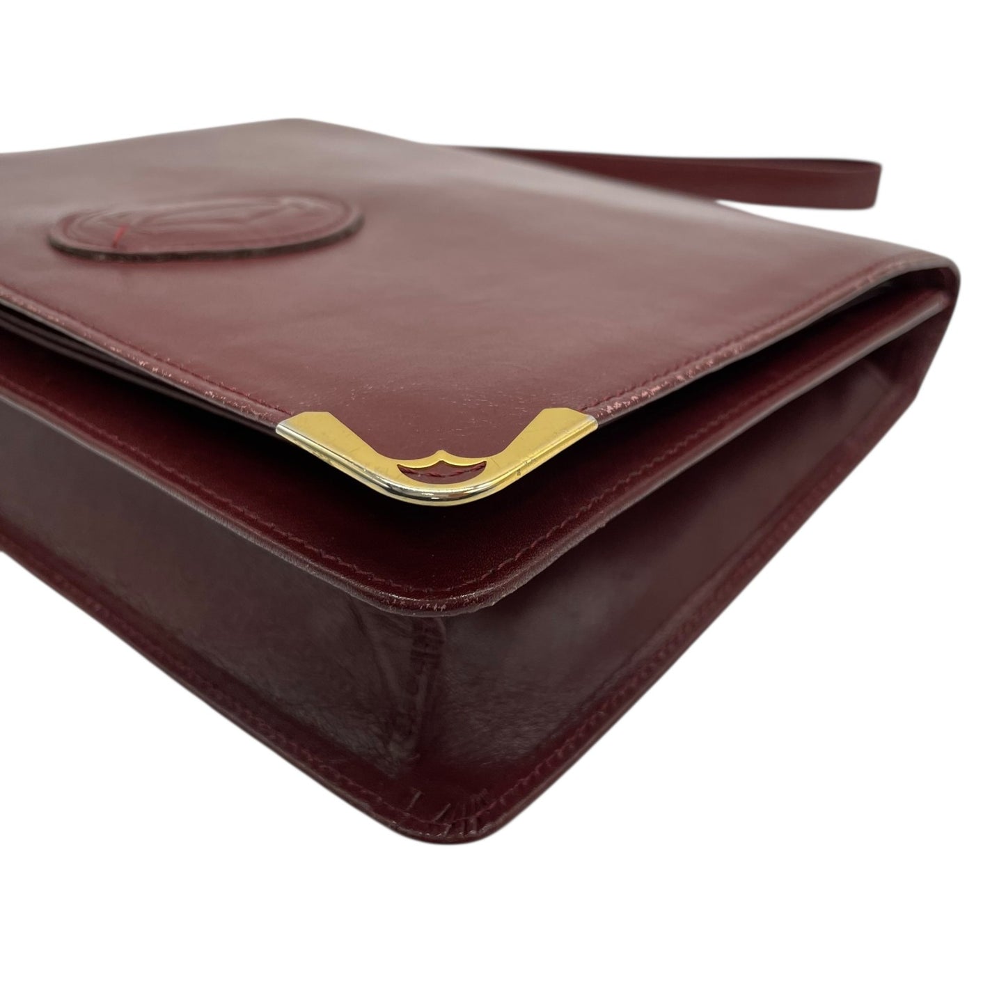 Cartier カルティエ ボルドー レザー クラッチバッグ ゴールドロゴ ヴィンテージ 1980s 1990s 上品 パリ クラシック K7