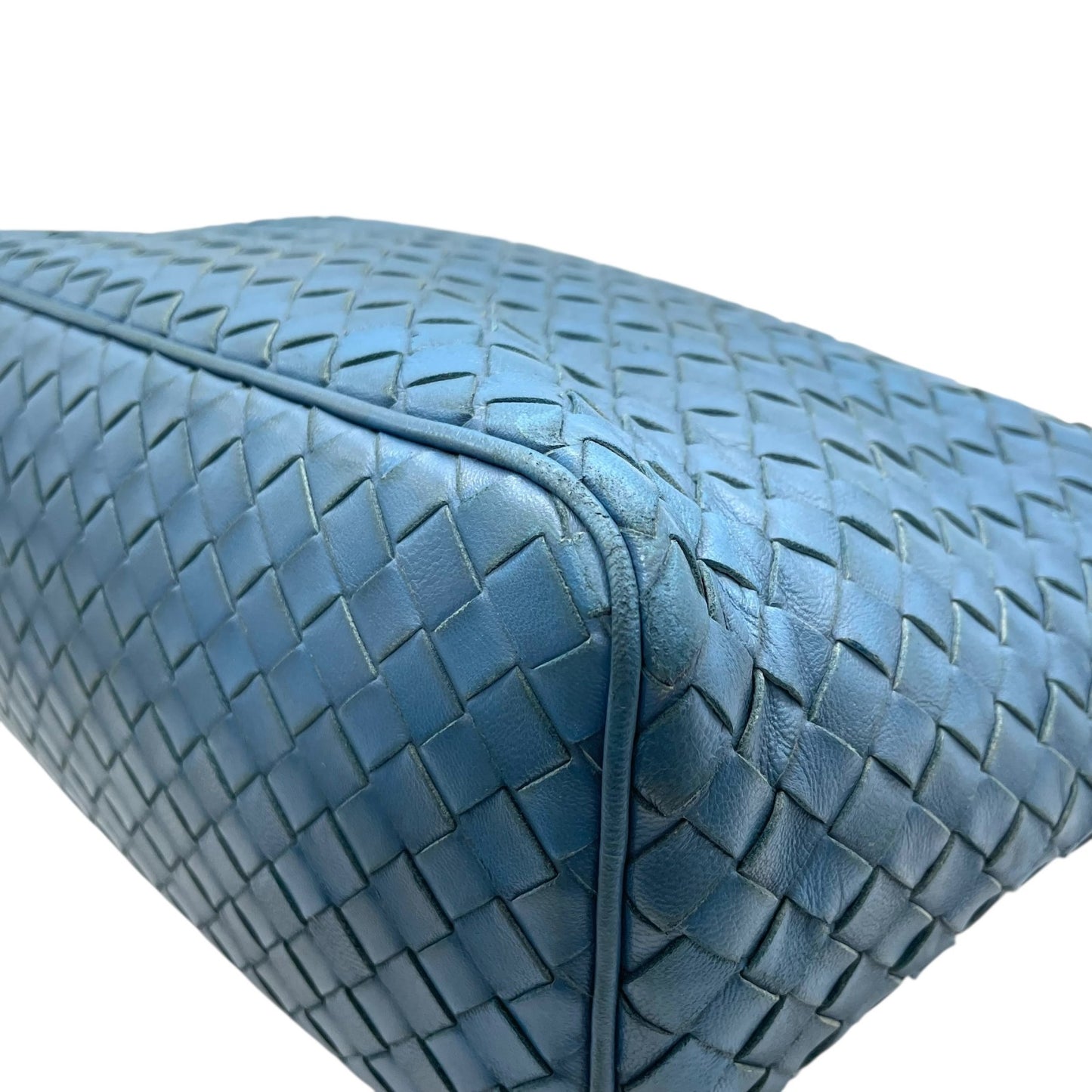 ボッテガヴェネタ イントレチャート ライトブルー レザー ハンドバッグ ショルダー ヴィンテージ 編み込み 革 旧ロゴ イタリア製 上品　k11