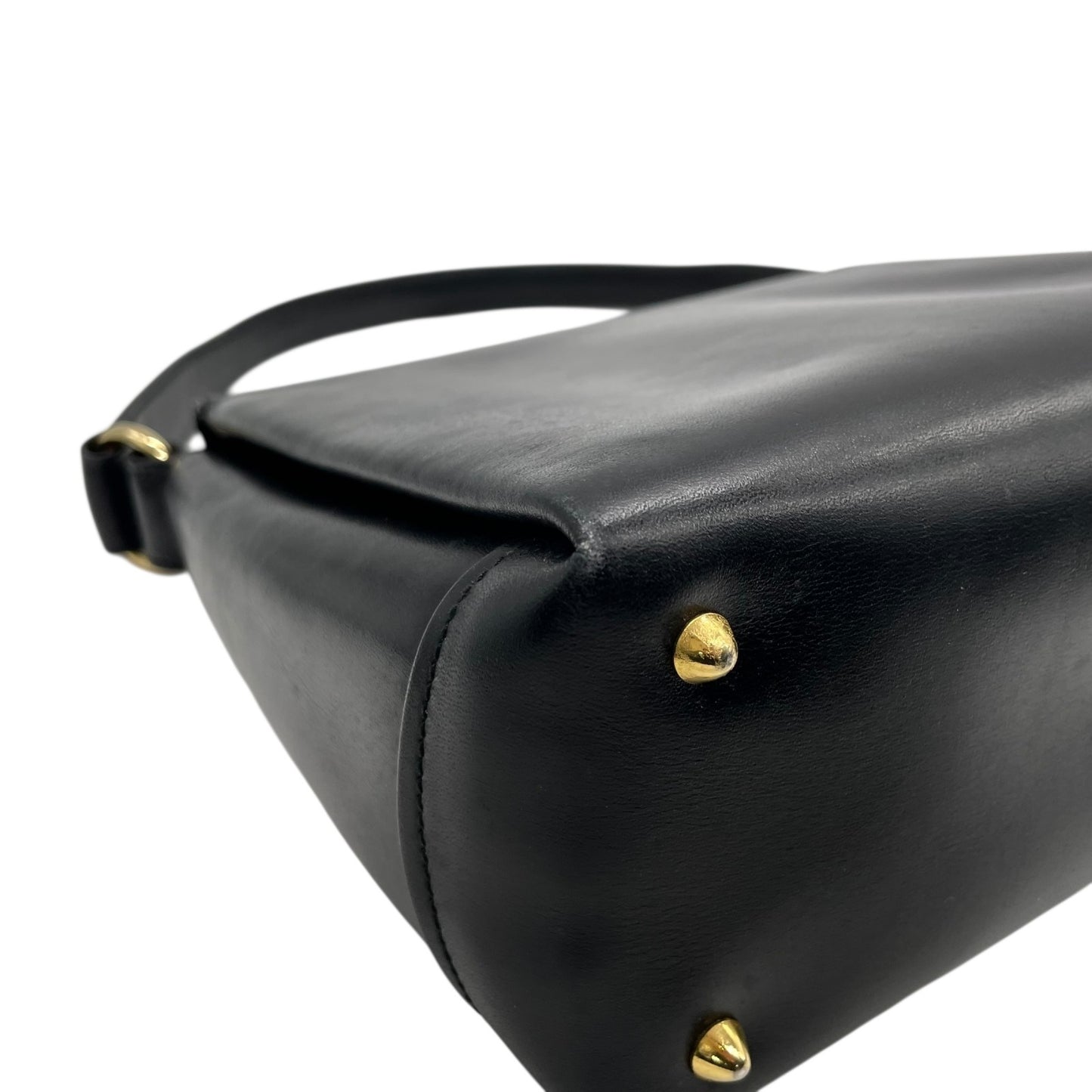 GUCCI オールドグッチ ヴィンテージ ターンロック ハンドバッグ レザー ブラック ゴールド金具 クラシック トップハンドル B5