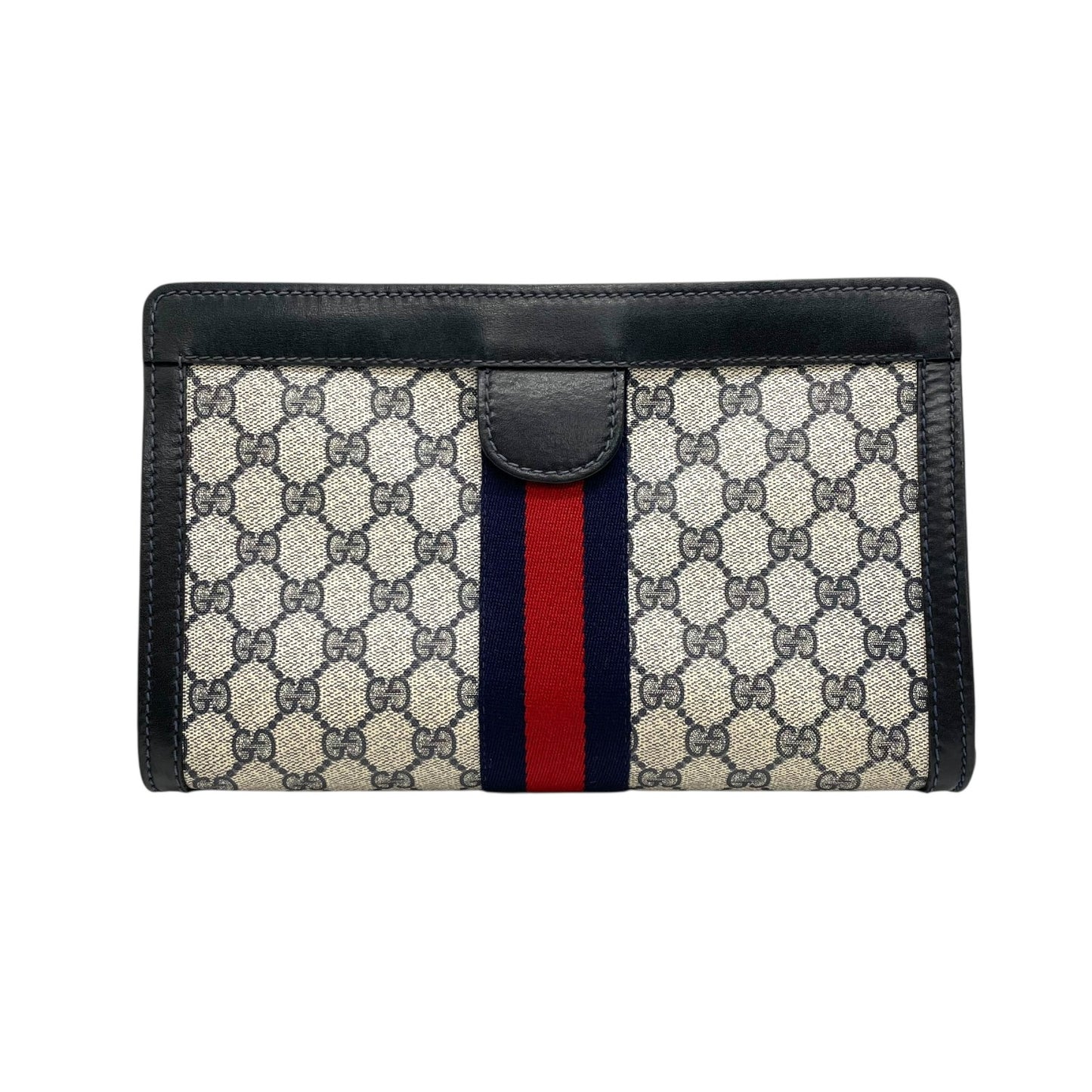 GUCCI オールドグッチ GGスプリーム シェリーライン クラッチバッグ セカンドバッグ PVC レザー グレー ネイビー ヴィンテージ K9