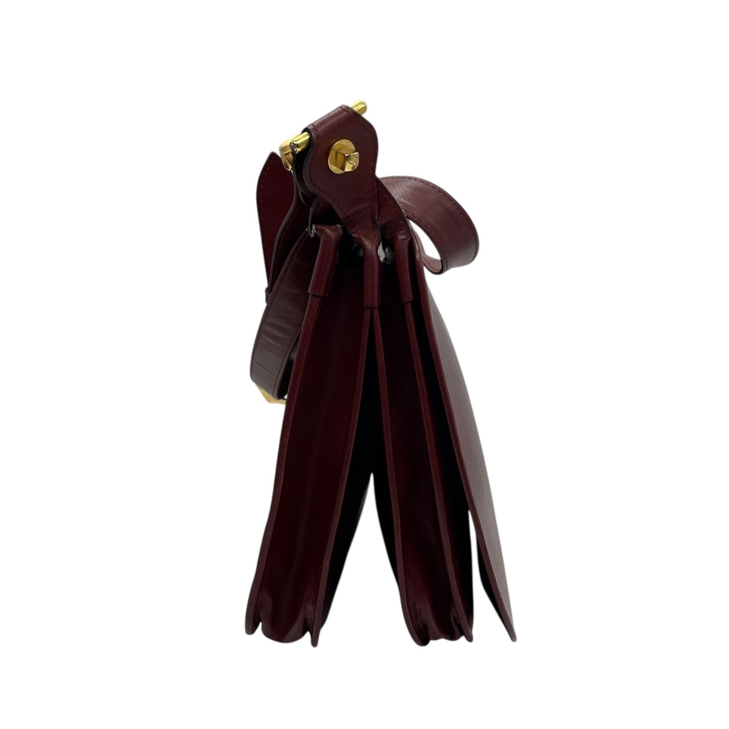 Authentic Cartier Must Line Shoulder Bag Crossbody Burgundy Wine Red Gold Hardware Leather Vintage Women's