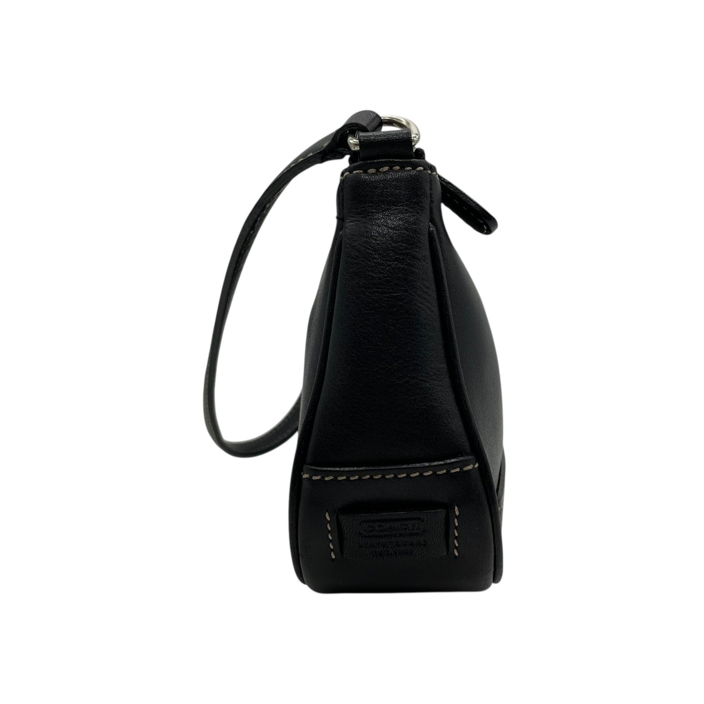 極美品 COACH コーチ アクセサリーポーチ ハンドバッグ ミニバッグ ブラック 黒 オールレザー 本革 7785 レディース ファスナー開閉 シルバー金具 K2