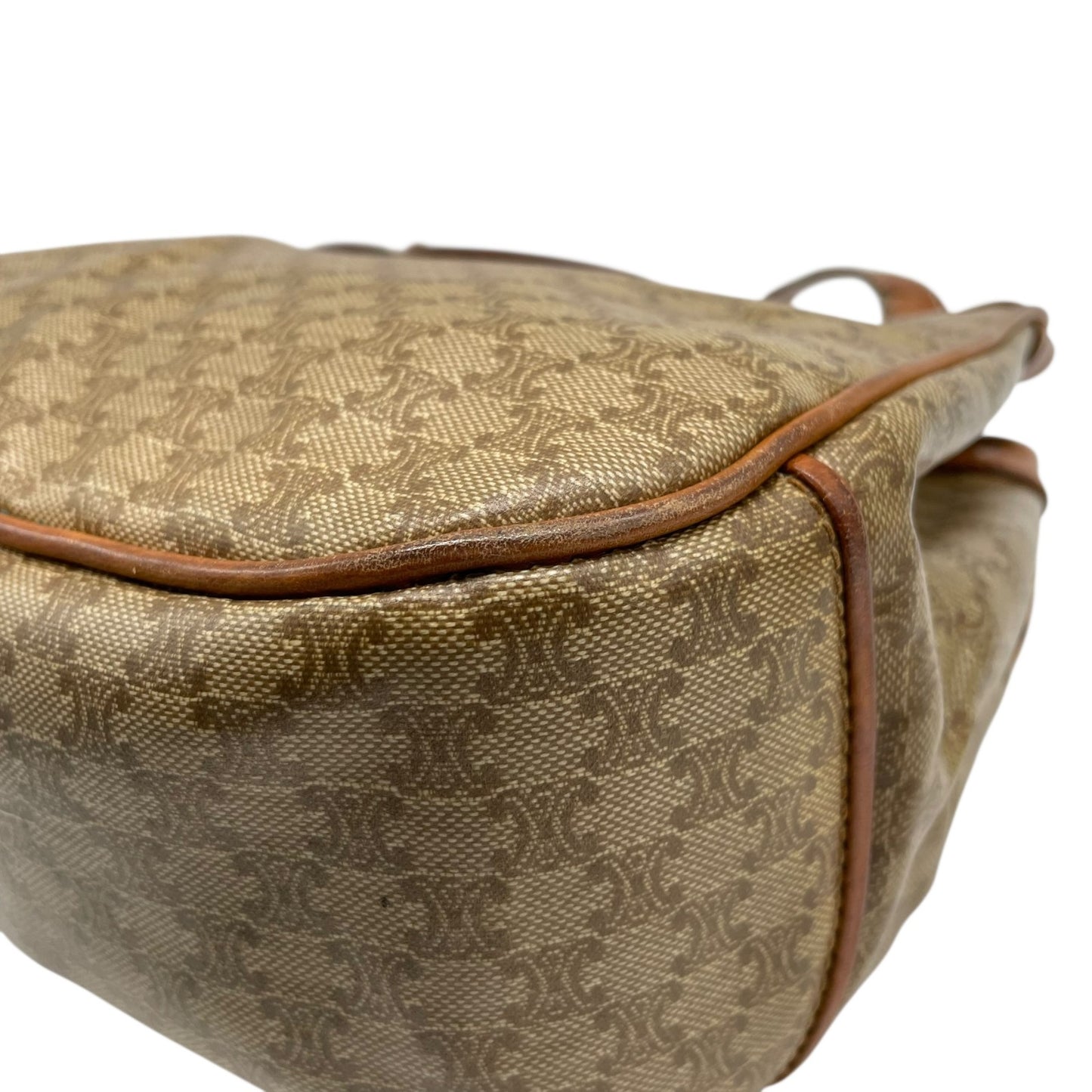 Authentic CELINE Macadam Trionf Shoulder Bag Beige Brown PVC Leather Gold Hardware Women's Flap