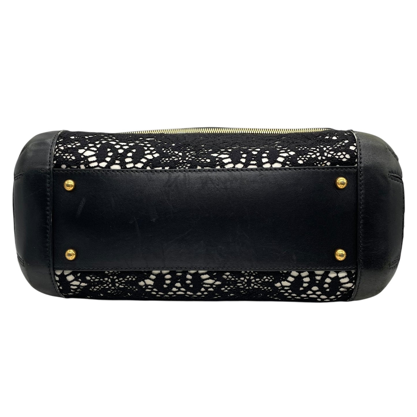 Authentic DOLCE&GABBANA Sicily Heritage 2WAY Handbag Tote Shoulder Bag Black White Ivory Lace Leather Gold Hardware Women's