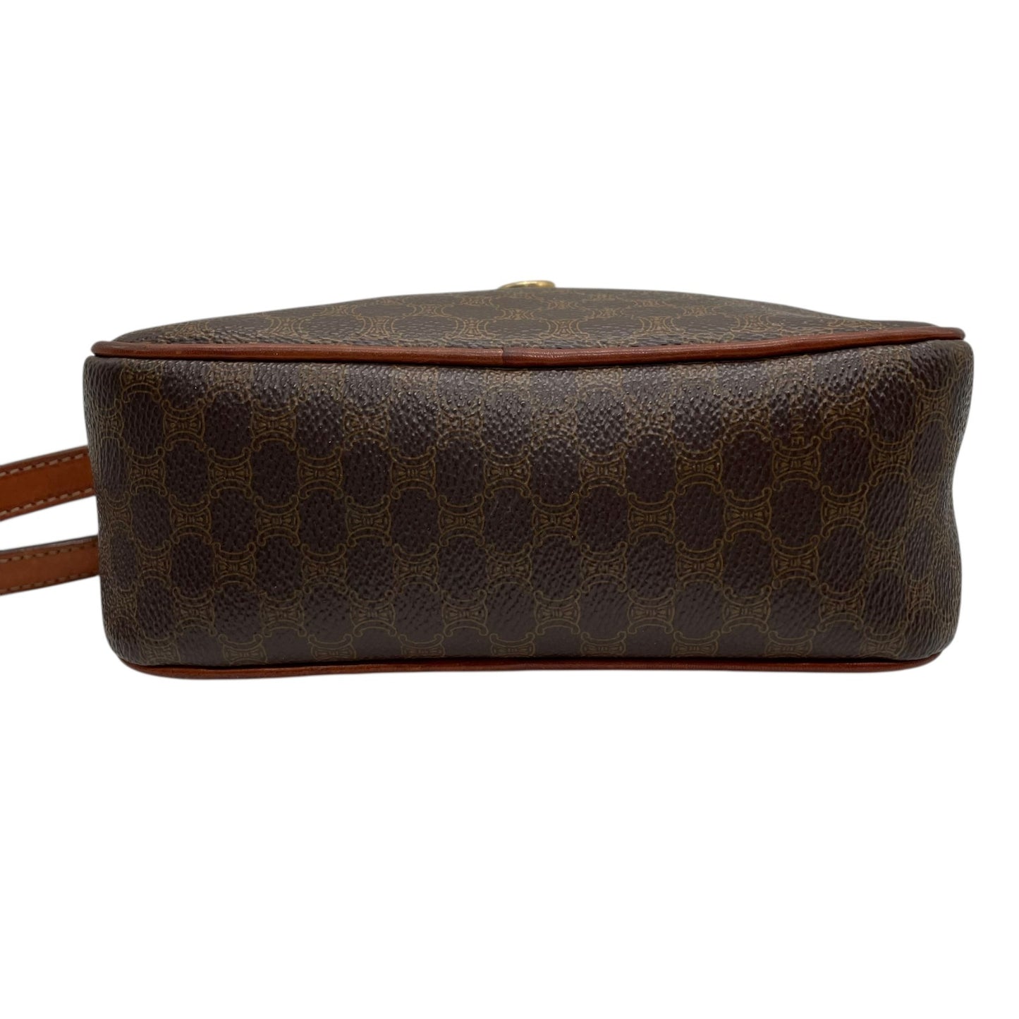 Authentic CELINE Vintage Macadam Shoulder Bag Trionf Camera Bag Brown PVC Leather Gold Hardware Women's Adjustable Strap Crossbody