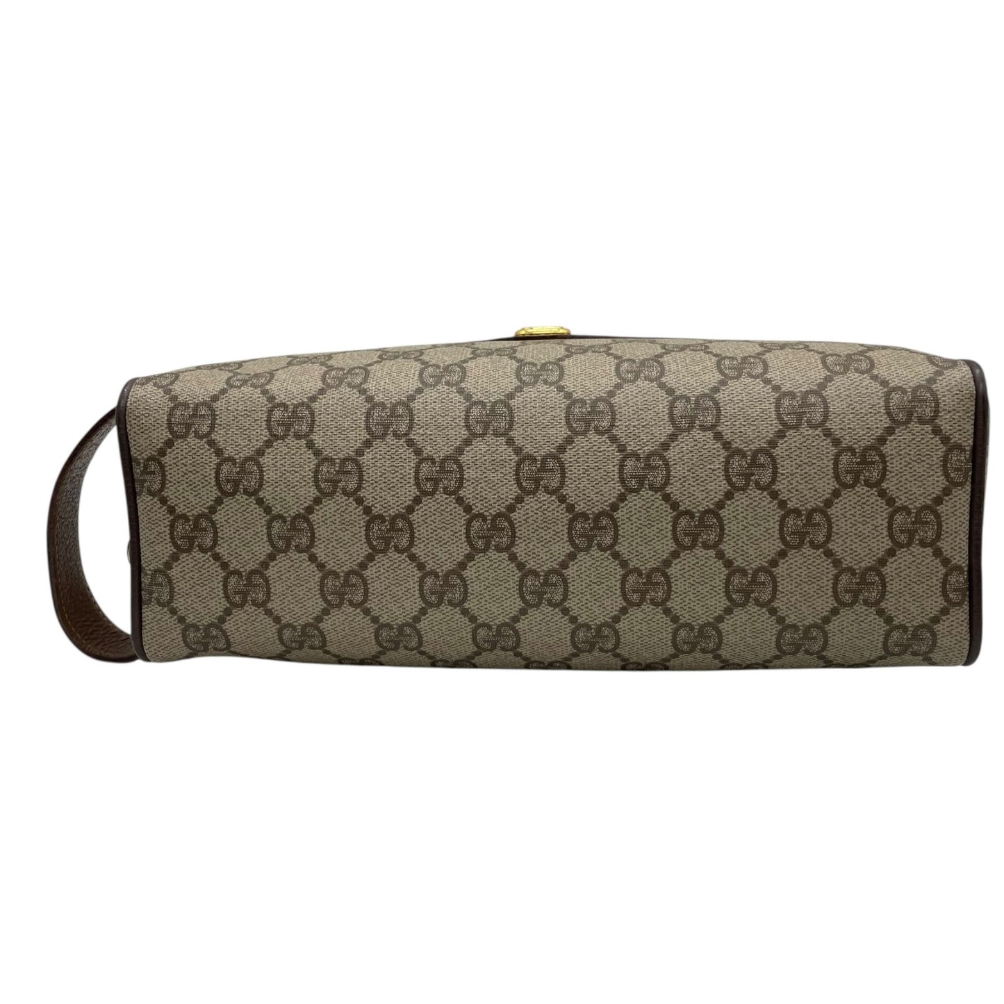 Authentic GUCCI Old GG Supreme Clutch Bag Second Bag Brown Leather PVC Gold Hardware Unisex Vintage