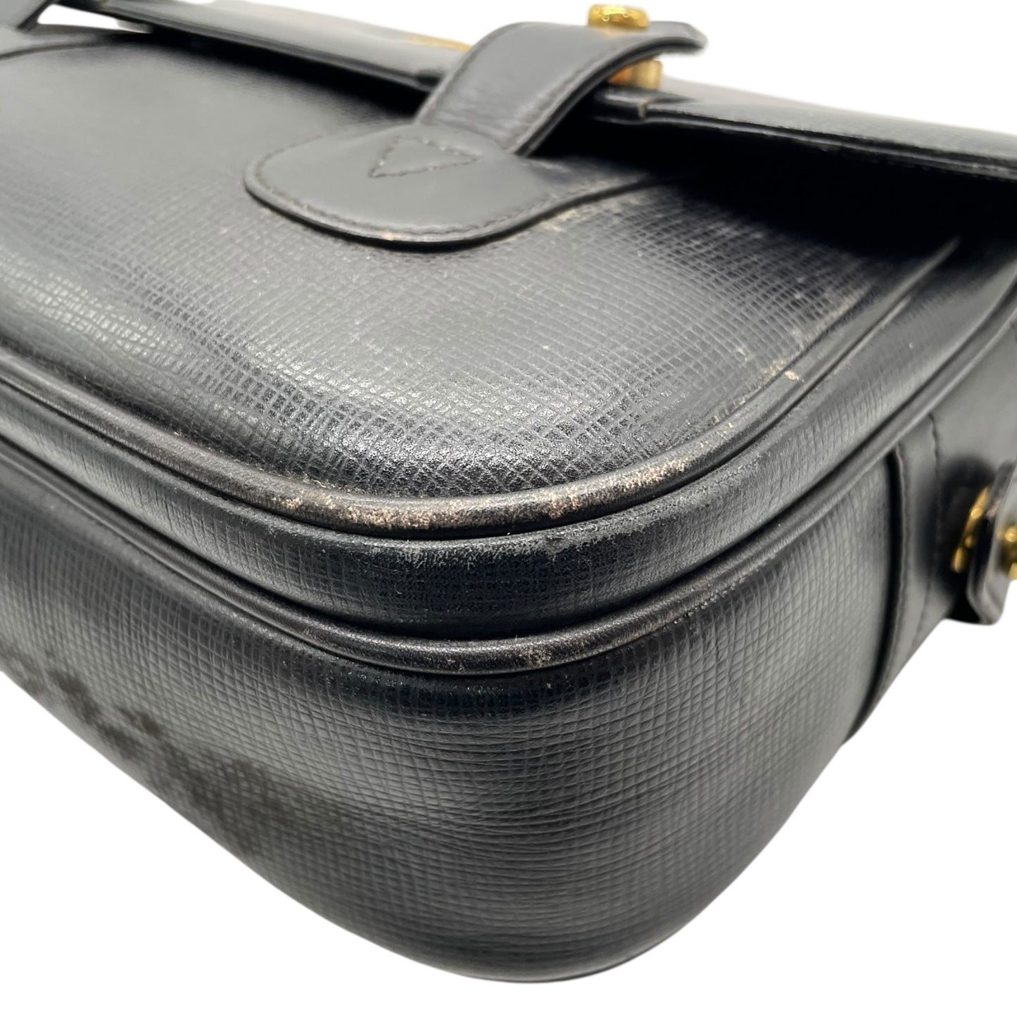 Authentic HUNTING WORLD Carryall Messenger Bag Shoulder Bag Black Leather Gold Hardware Women's Crossbody