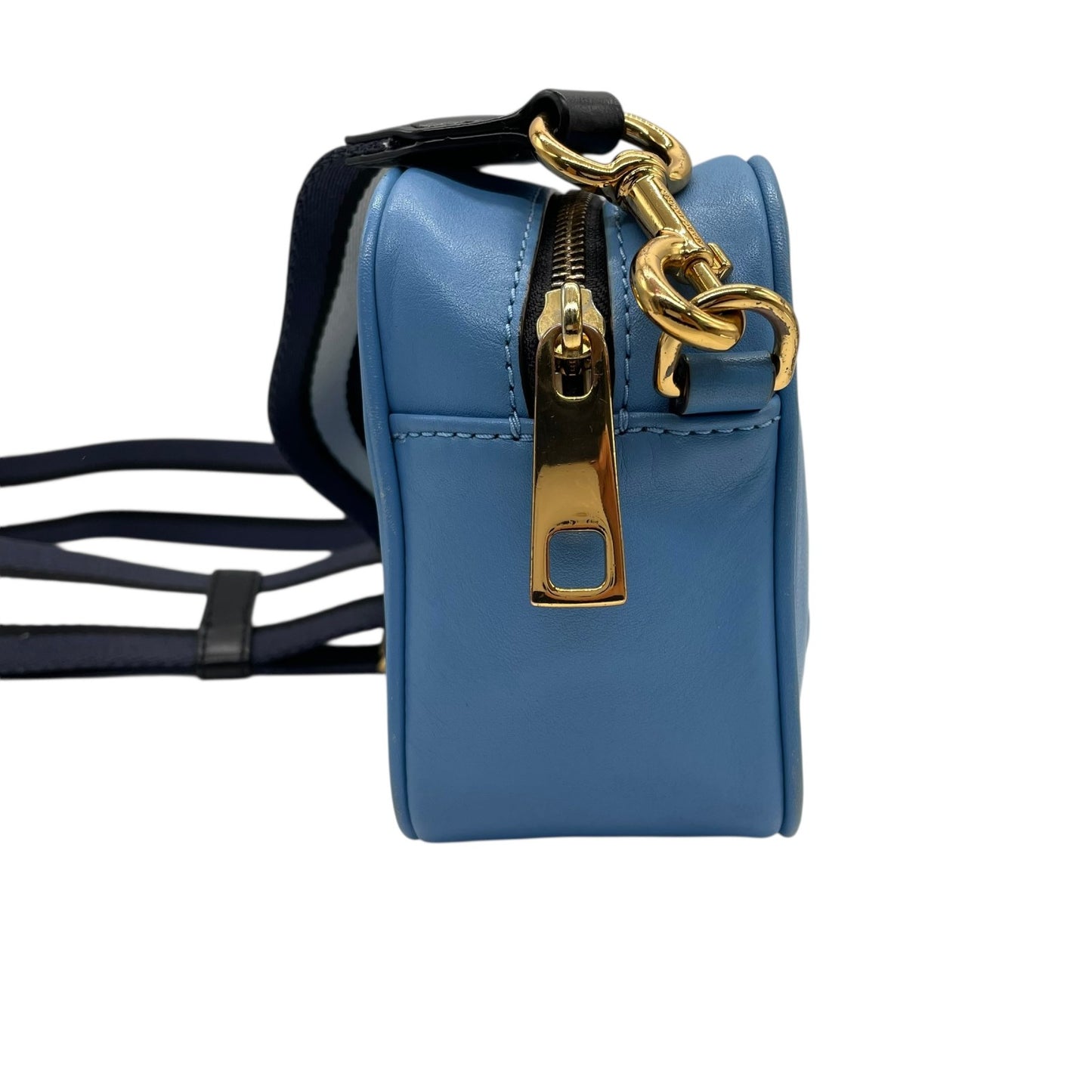 Authentic MARC JACOBS Flash Leather Crossbody Camera Bag Blue Leather Gold Hardware Women's Logo