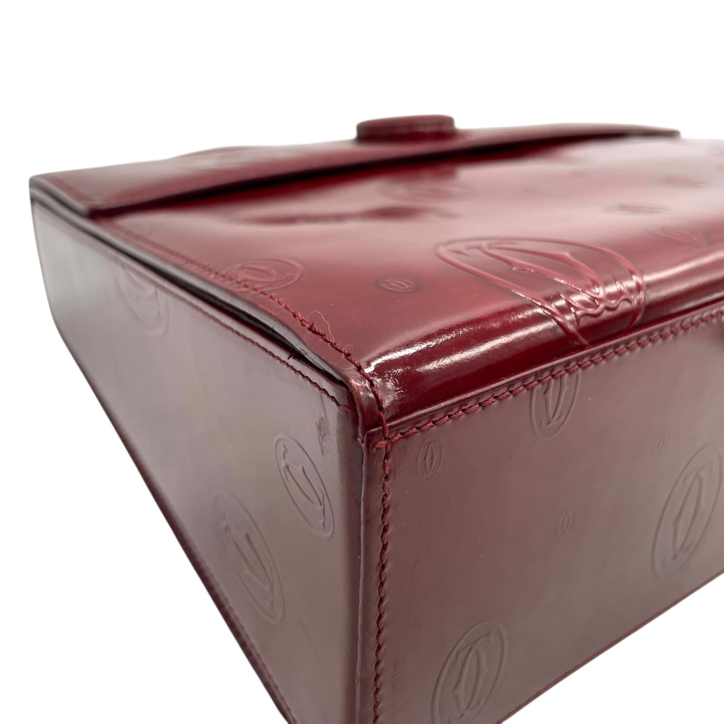 Authentic Cartier Happy Birthday Handbag Patent Leather Bordeaux Red Enamel Women's with Guarantee Card