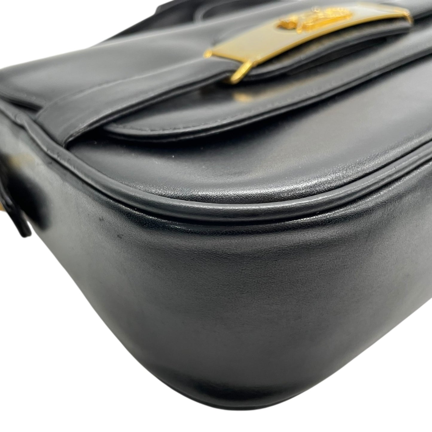 Authentic CELINE Shoulder Bag Black Leather Horse Carriage Gold Hardware Vintage Women's Crossbody