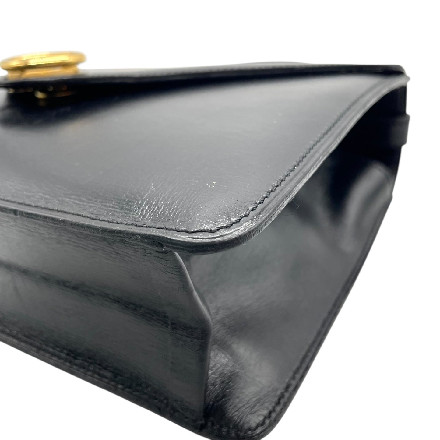 Authentic DIOR Handbag Black Leather Gold Hardware CD Logo Formal Women's Top Handle Flap Closure Vintage