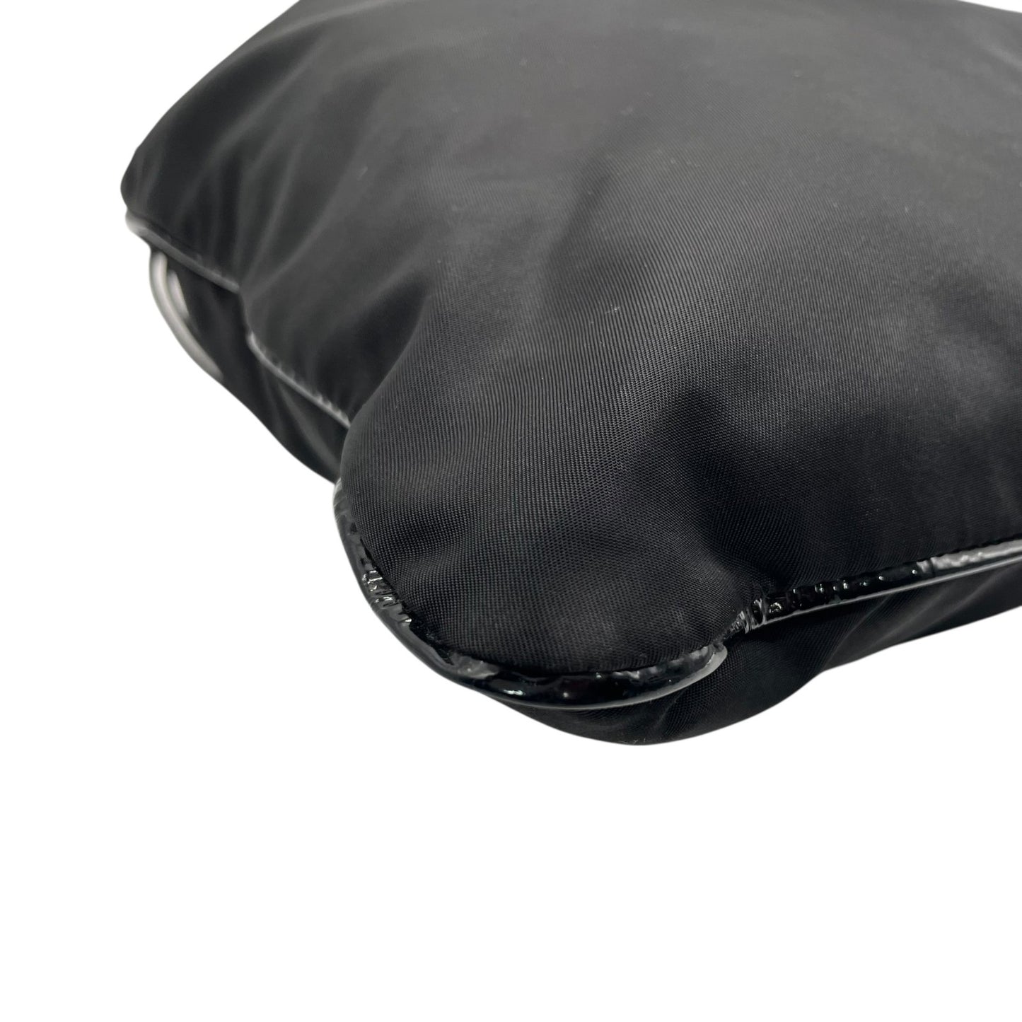 Authentic PRADA Black Handbag Tote Triangular Logo Plate Nylon Patent Leather Silver Hardware Shoulder Bag Men's Women's