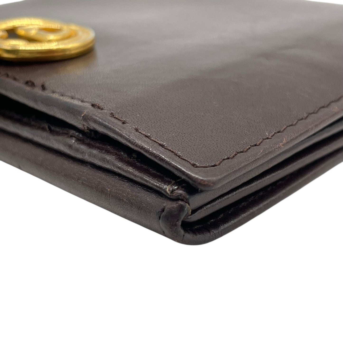 美品 GUCCI グッチ レザー 二つ折り財布 ボルドー ブラウン ゴールド金具 インターロッキング 035-904 ヴィンテージ レディース オールドグッチ M4