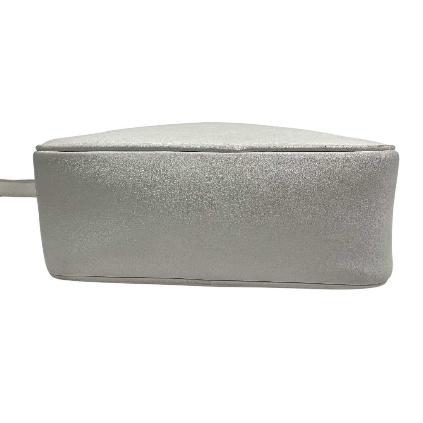 Authentic CELINE White Leather Shoulder Bag Trionf Camera Bag Gold Hardware Vintage Women's