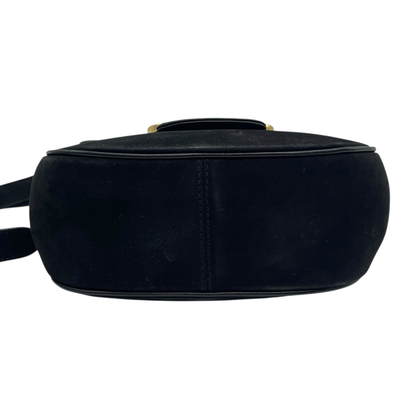 美品 Salvatore Ferragamo フェラガモ ガンチーニ ショルダーバッグ 黒 ブラック AB-21 スエード ゴールド金具 斜め掛け可 ポシェット ミニバッグ レディース フラップ開閉 ヴィンテージ D5